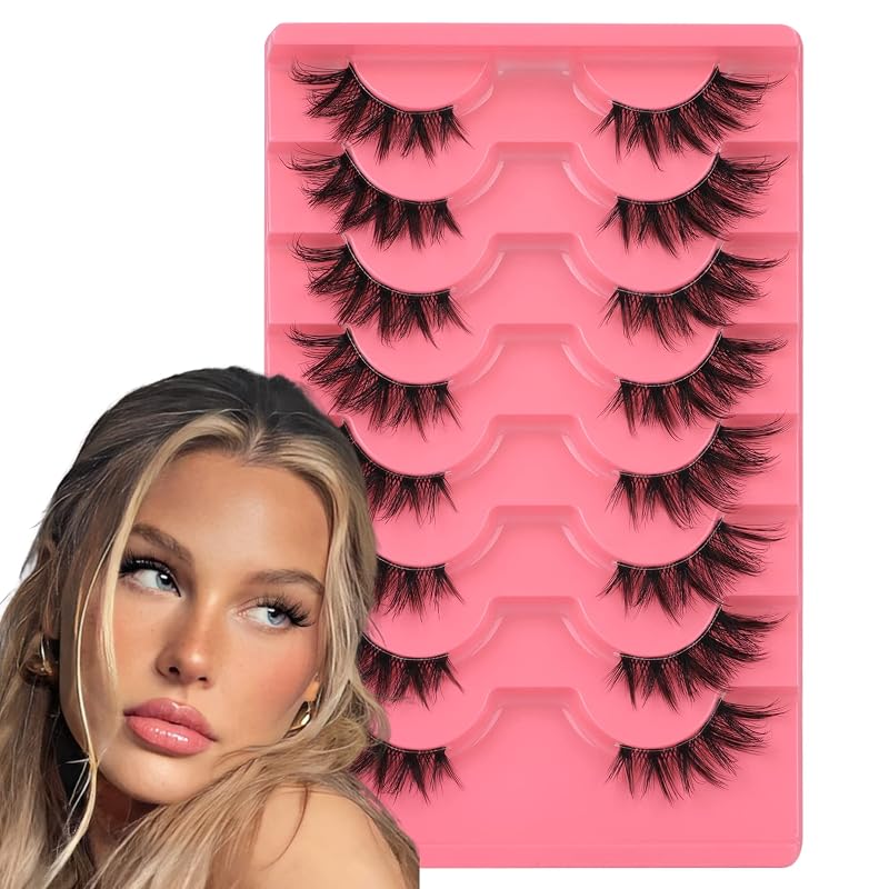 Mavphnee Cílios Postiços Meia-Pá Cinta Transparente Estilo Fox Wispy 8 Pares