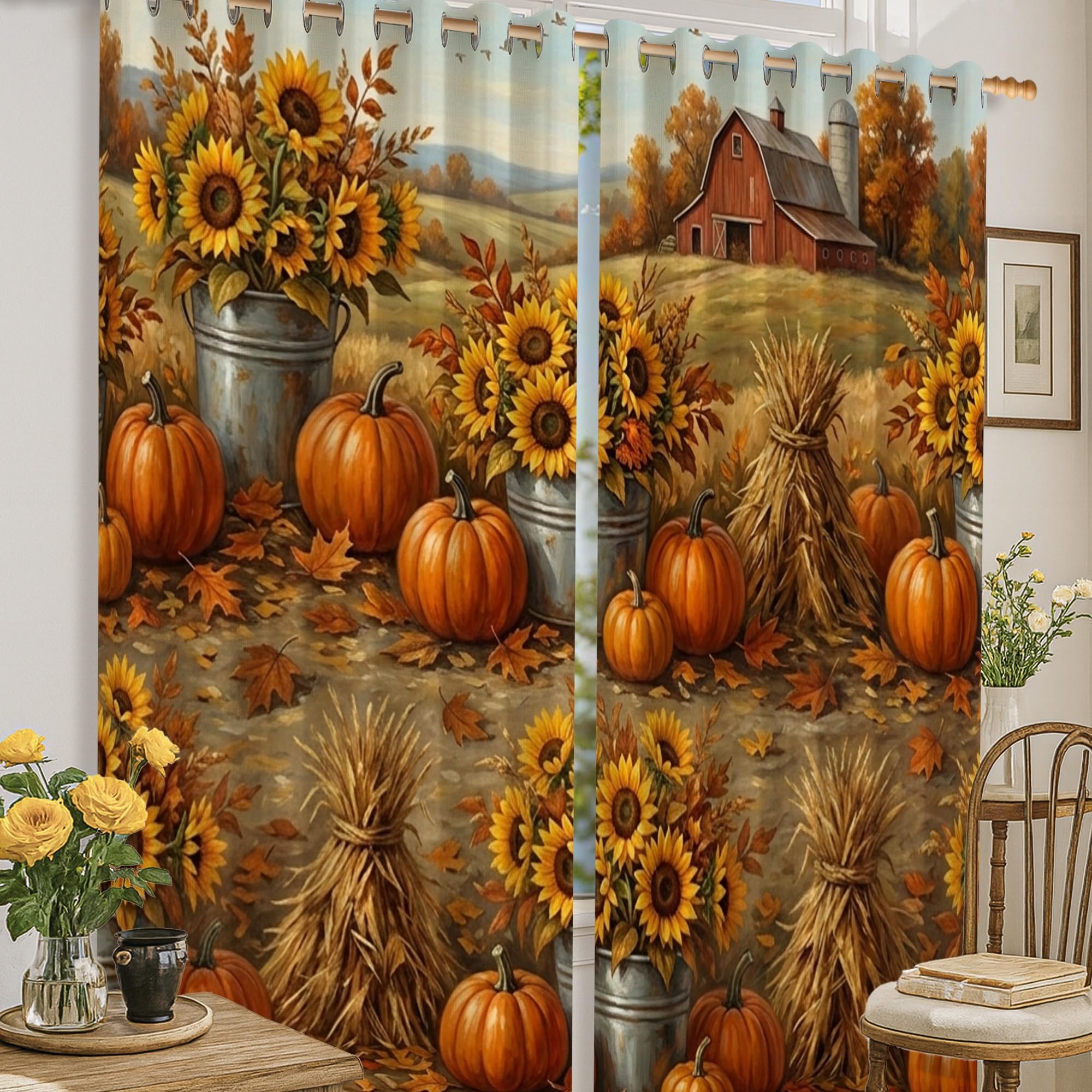 Rideaux occultants de cuisine à motif citrouilles pour créer un salon chaleureux
