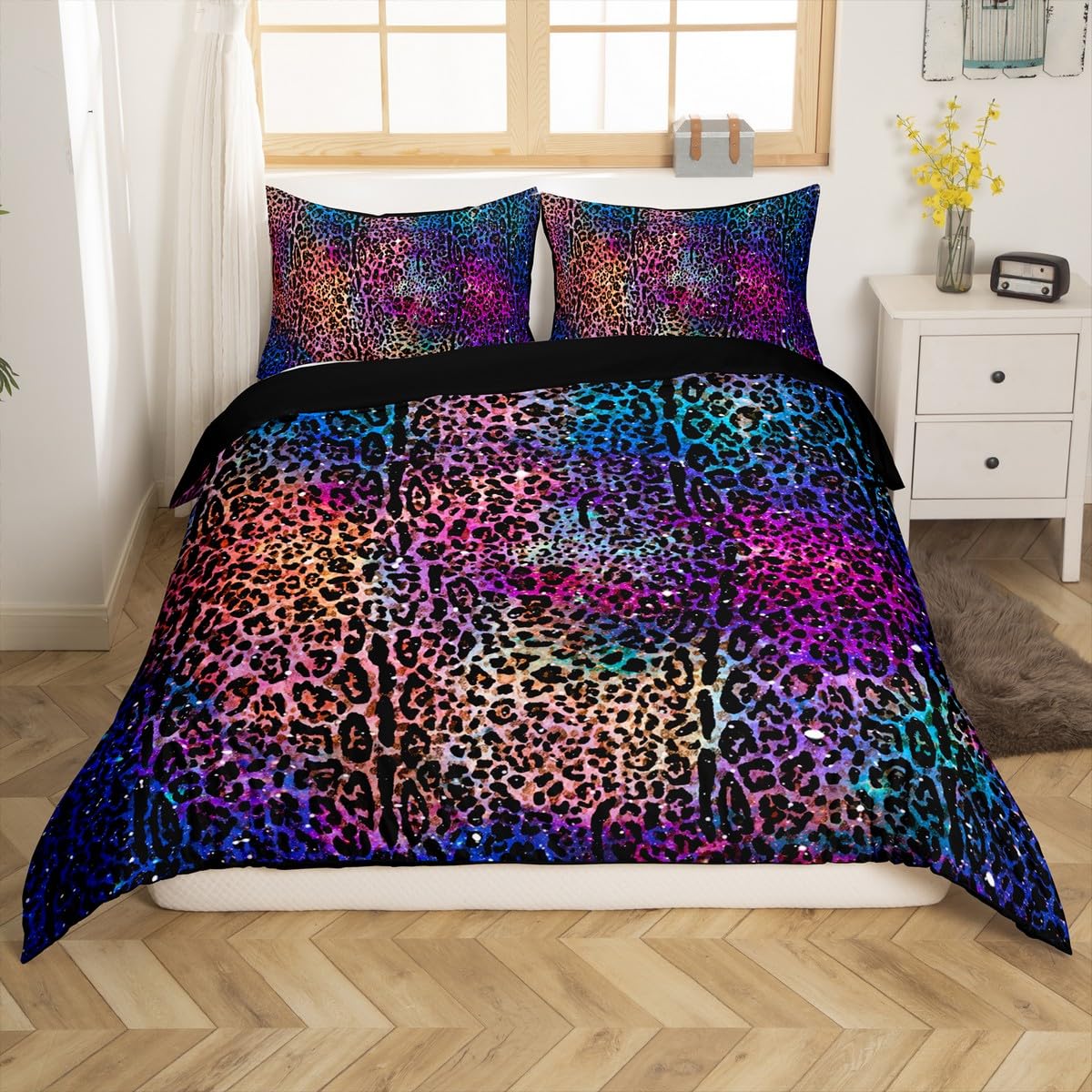 jejeloiu Kids Leopard Print Bedding Set Toddler Size Cheetah Duvet Cover for Boys Girls Teens Bedroom Decor Safari Comforter Cover(No Comforter) Soft Wild Animals with 1 Pillow Case Blue Pink