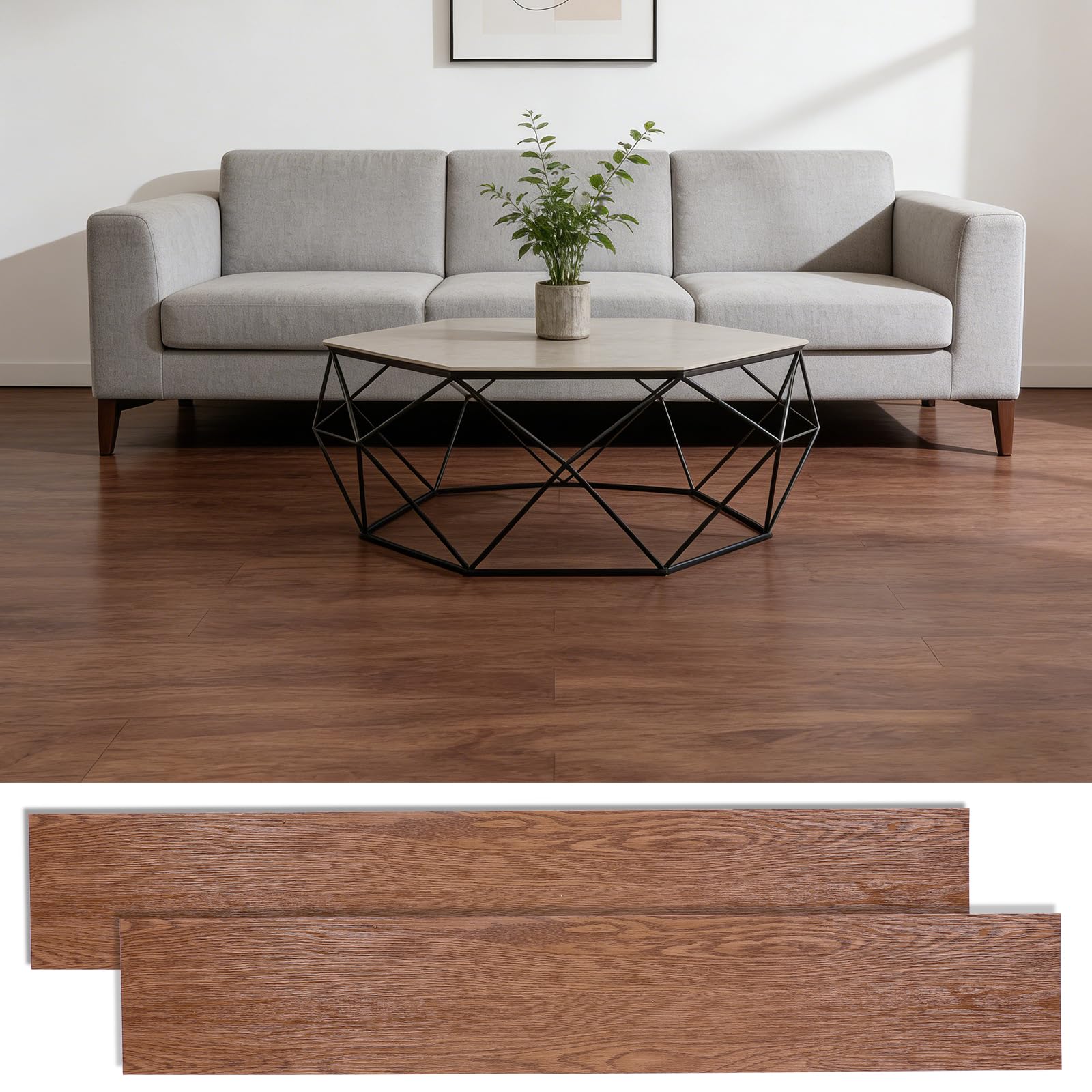 PVC Bodenbelag Selbstklebend, 36 Stück Vinylboden Selbstklebend mit Holzoptik, Wasserfest Bodenfliesen Selbstklebends für Küche Wohnzimmer Bodenbelag, 2.0mm, 5.02m², 15,24 cm x 91,44 cm (Dunkelbraun)