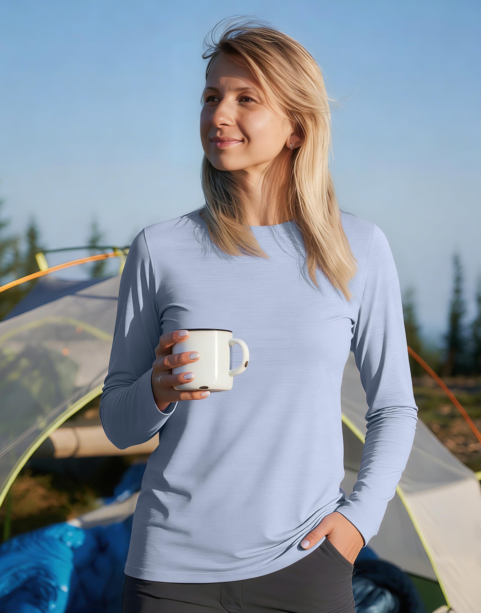 Pioneer Camp Maglia da allenamento leggera a maniche lunghe da donna, ad asciugatura rapida, da corsa, atletica, strato di base traspirante
