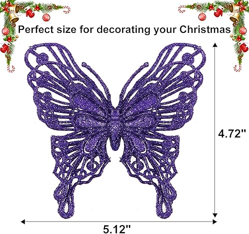 Miniatura 2 de 12 adornos para árbol de Navidad de mariposa con purpurina, mariposa hueca con clips, adornos de Navidad para manualidades, árbol de Navidad,