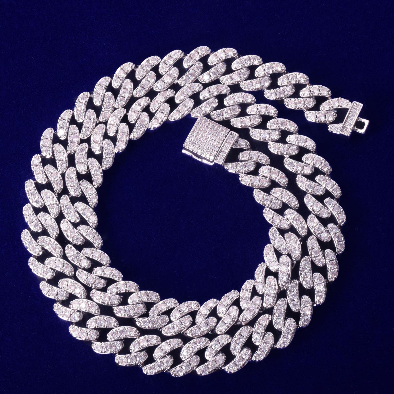 zxcs 10mm Gold Miami Cuban Link Collana Collana Zircon Charm Uomo Hip Hop Hop Jewelry Donne Gioielli-Silver Color,20inch