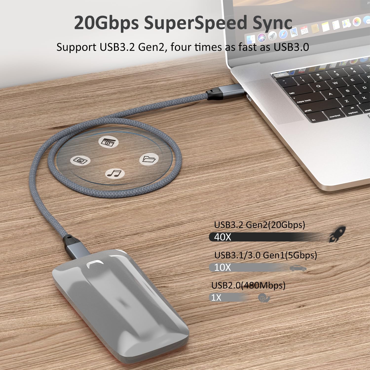 USB C to USB C Cable 100W 0.6FT, USB 3.2 Gen 2X2 20Gbps Data Transfer image 4