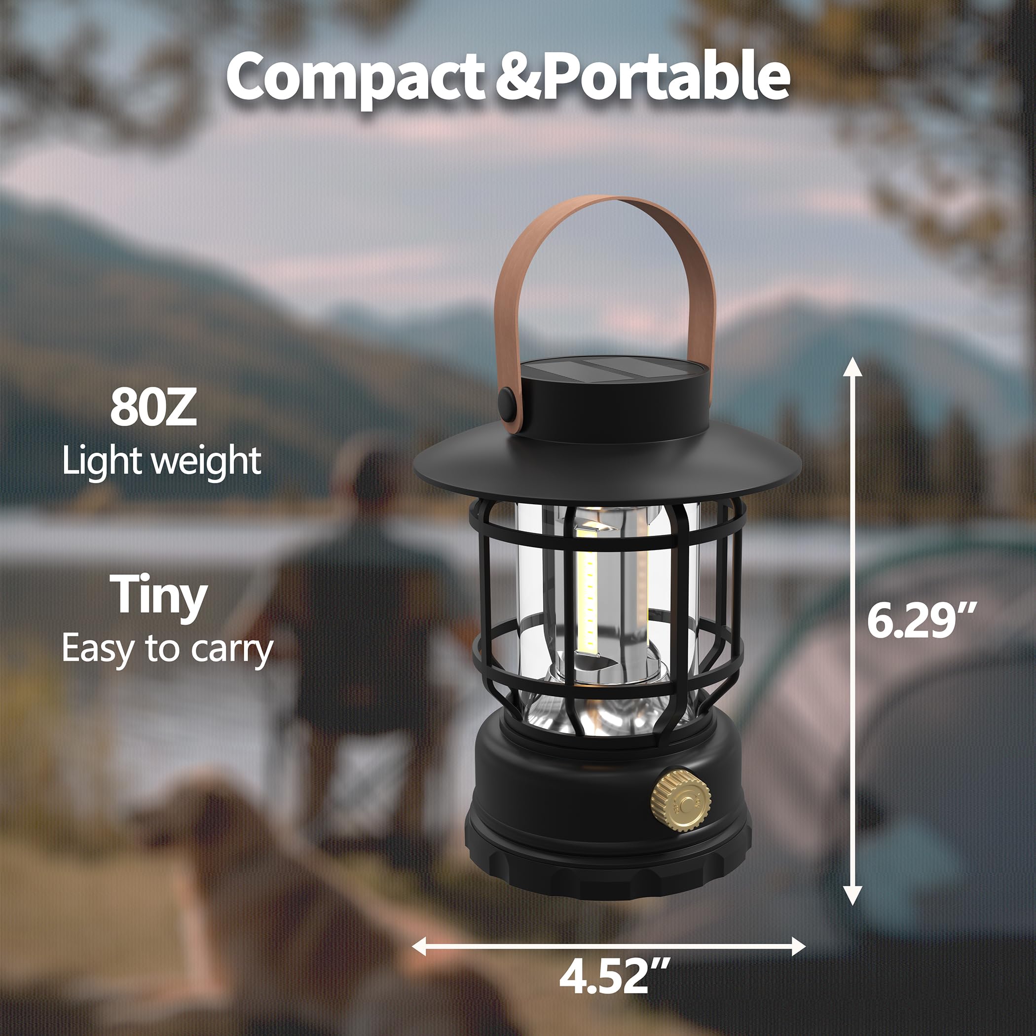 Lámpara solar para acampada, luz de acampada para exteriores resistente al agua y recargable por USB, linterna LED portátil para actividades al aire libre, pesca, acampada y senderismo.