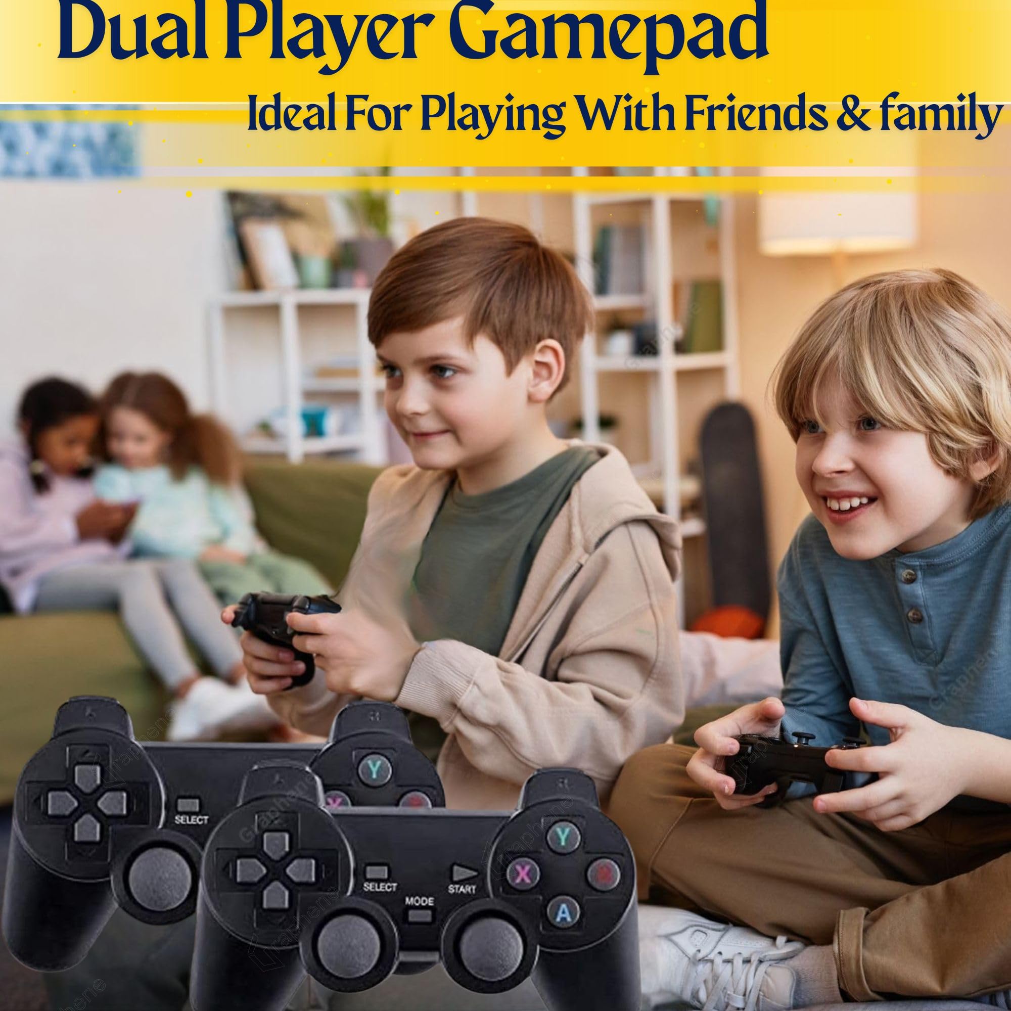 GRAPHENE Wireless Video Games Console Ultra HD TV Wireless Retro Video Games For Kids Dual Player Stick Lite 64GB Plug & Play Video Game Kids Adults 2.4G 10000+ Games Controllers Gamepad 9 Emulators Best Gift 14+ Age 4