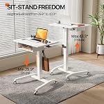 JOY worker Mobile Standing Desk with Storage Drawer, Pneumatic Height Adjustable Mobile Laptop Desk Workstation, White Rolling Standing Desk with Wheels for Home Office Classroom