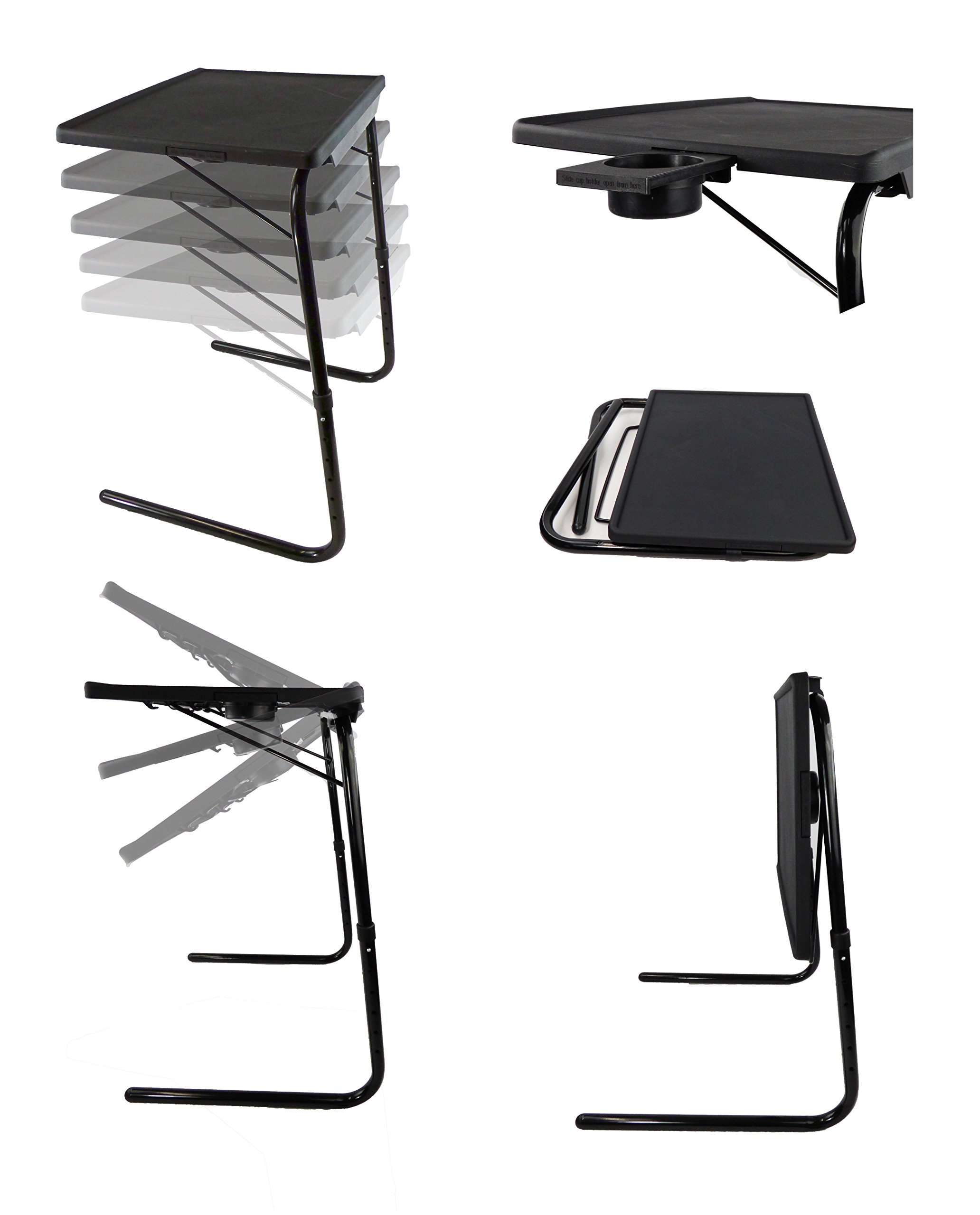 Portable Foldable TV Tray Table - Laptop, Eating, Drawing Tray Table Stand with Adjustable Tray with Sliding Adjustable Cup Holder - 5StarSuperDeals - (Black)