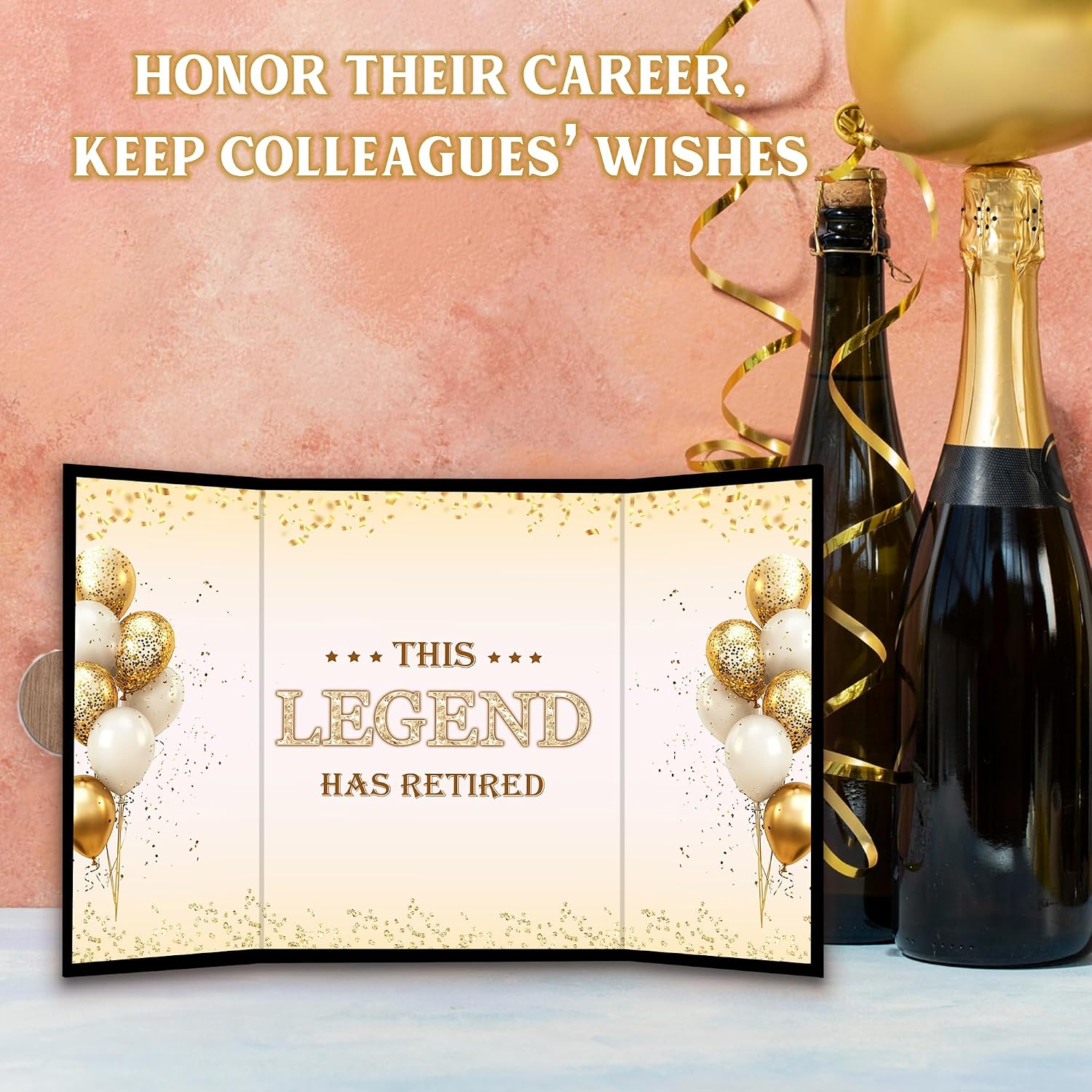 Black Gold Retirement Party Decoration - This Legend Has Retired Guest Book - Alternative Signature Book for Women Men-Golden Signing Card Board-Retirement Gifts For Farewell Party Supply & Favors-A06