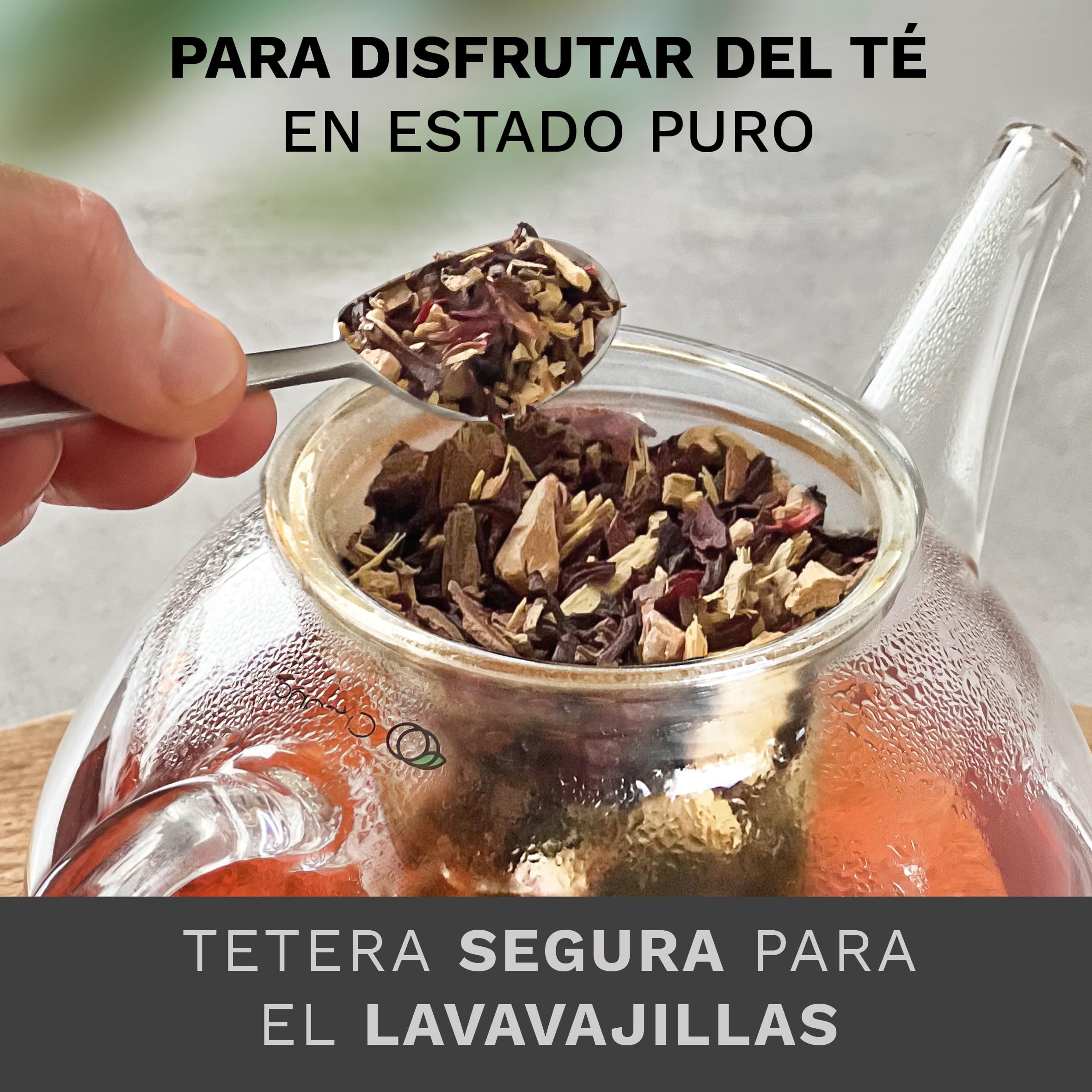Creano Tetera de cristal de 1,2 l + un calentador de acero inoxidable – Tetera de cristal con colador de cristal y tapa – ideal para preparar té suelto – 100% sin goteo