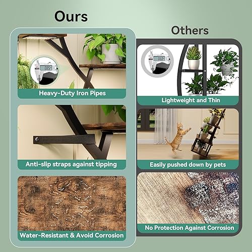 Miniatura 5 de Soporte para plantas de interior con luces de crecimiento, estante de madera de 9 niveles para plantas de 62 pulgadas de alto, marco de metal para