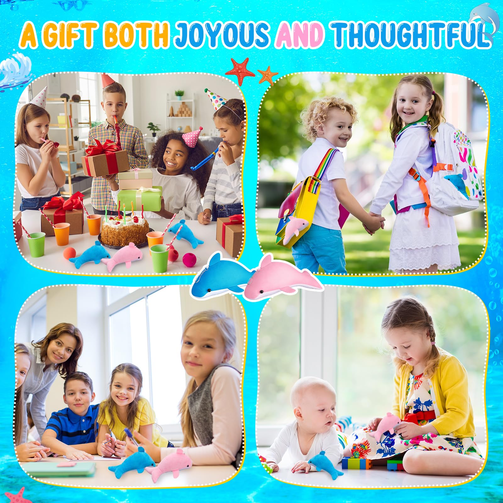 Arrowbash 20 Pcs Plush Dolphin Toys 7.1" Dolphin Plush Stuffed Animal Dolphin Keychain Soft Decorative Dolphin Charm Keyring for Ocean Life Party Favors Accessory Baby Shower Decor - Image 4