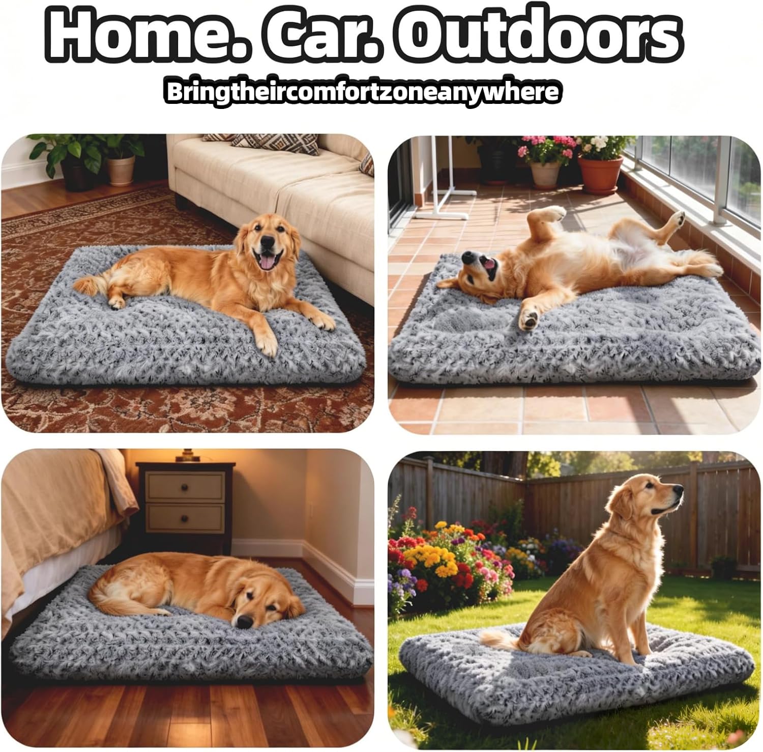 Large Dog Bed Deluxe Plush, Washable Big Dog Beds, Indestructible Dog Crate Pad, Anti-Slip Soft Pet Bed, Comfy Kennel Pad for Large, Jumbo, Small, Medium Dogs Extra, 35"x 23"-XL, Dark Gray