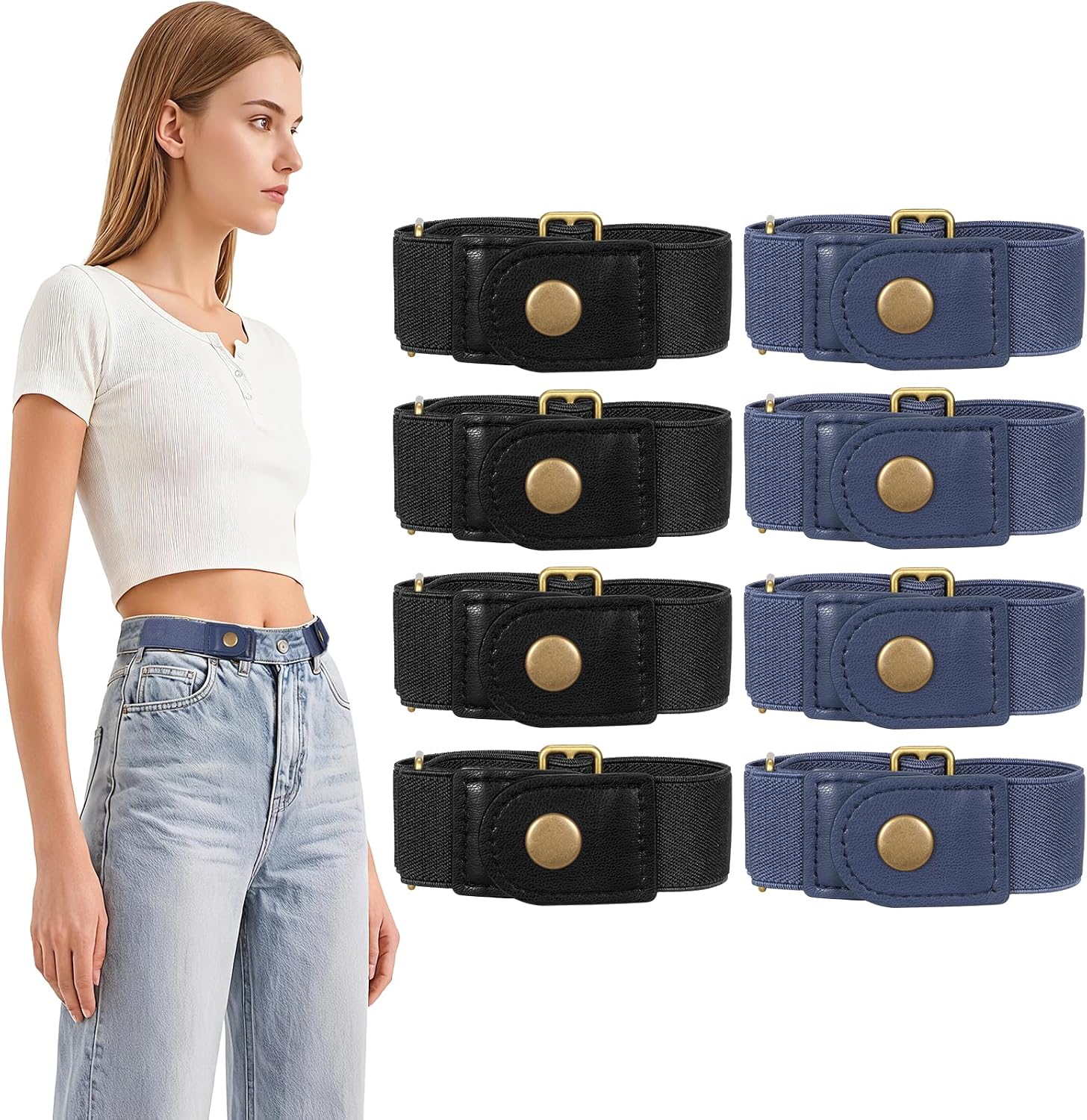 No Buckle Stretch Belts for Women/Men Adjustable Buckleless Side Belt Elastic Invisible Belt for Pants Jeans