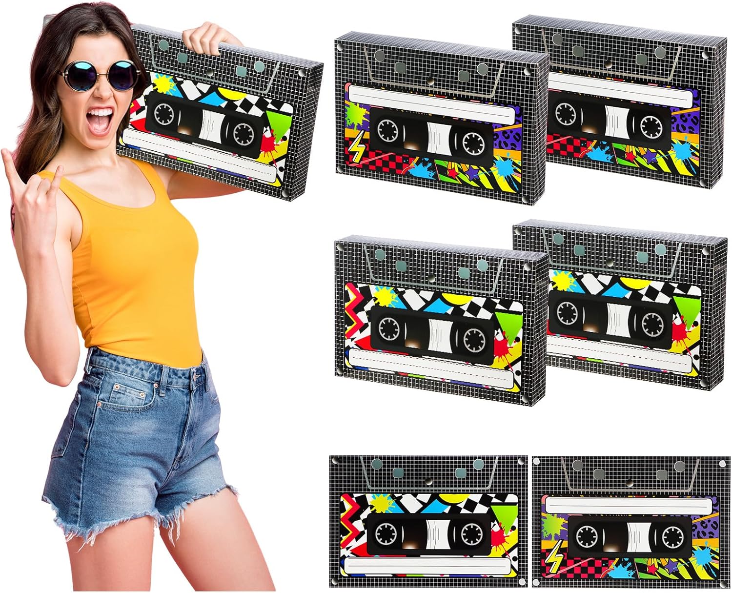 Zhanmai 6 Pcs Halloween 80s 90s Party Decorations 80's 90's Party Favor Box Large Cassette Player Treat Gift Boxes for Retro Hip Hop 1980s 1990s Music Birthday Theme Boom Supplies(20 x 13.4 Inch)