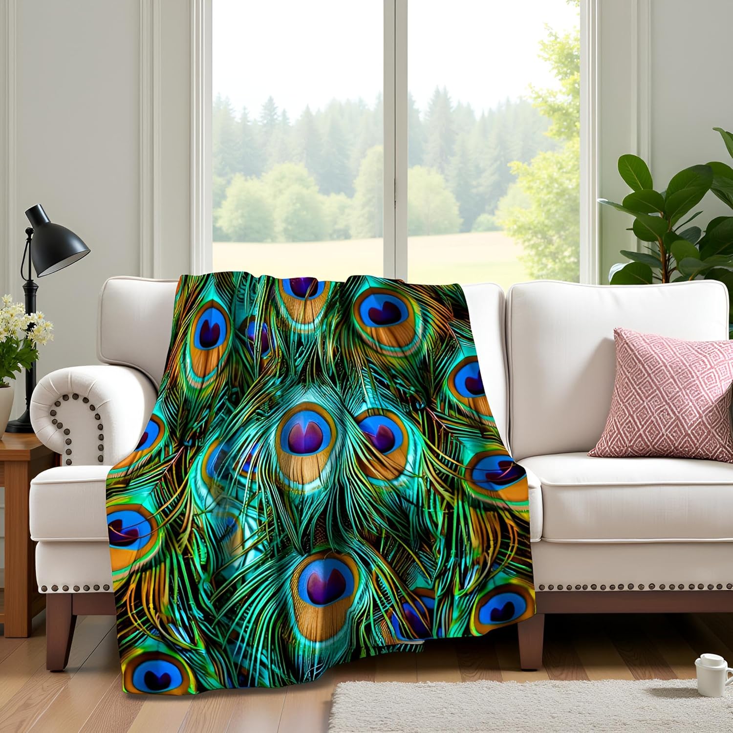 Levens Peacock Feathers Blanket Gifts for Girls Women Men 50"x60" Decor for Couch Sofa Home Bedroom, Soft Cozy Plush Lightweight Peacock Throw Blankets Green Birthday Idea - Image 5