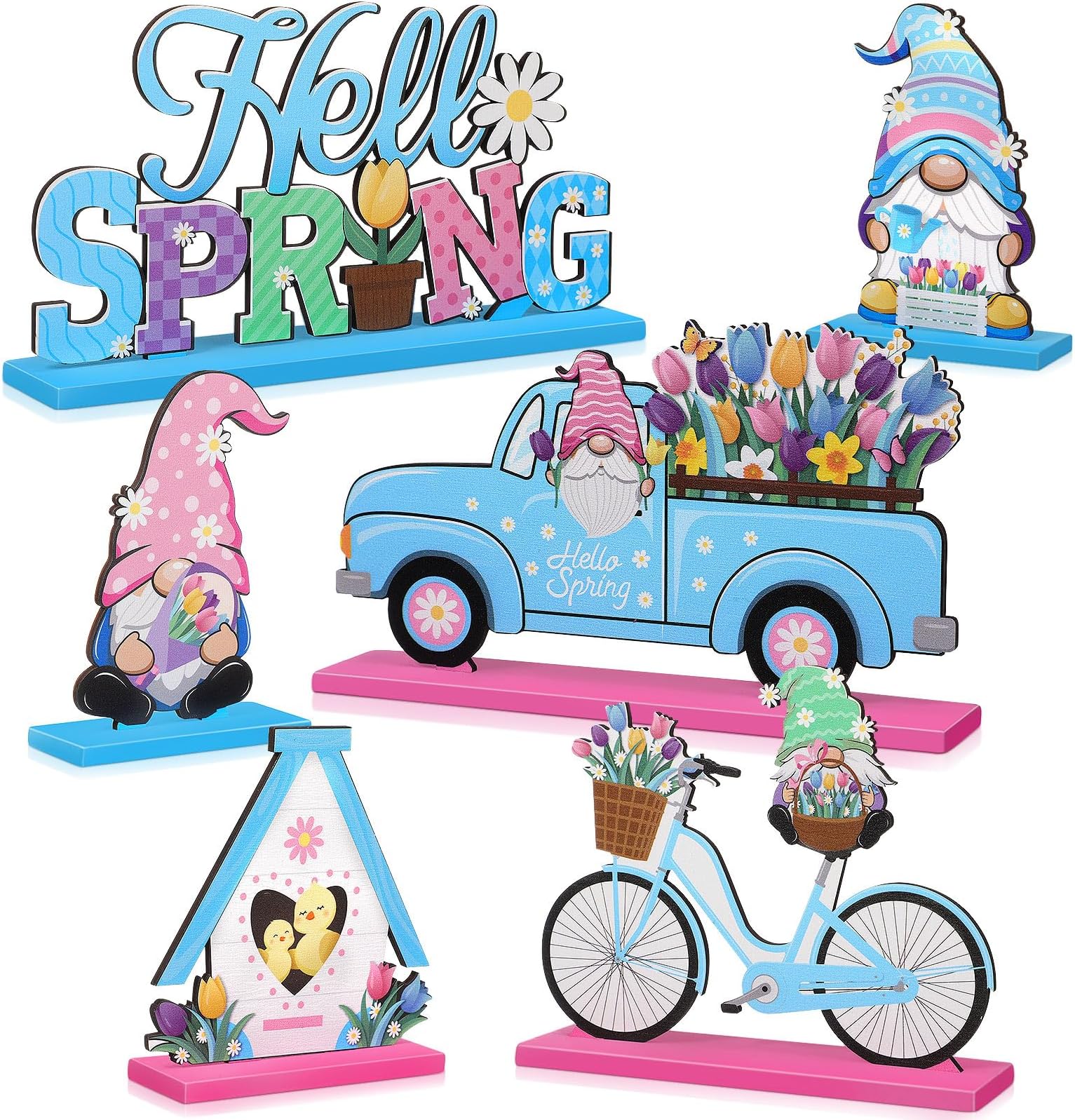 Amazon.com: Blulu 4 Pcs Hello Spring Table Decorations Spring Easter ...