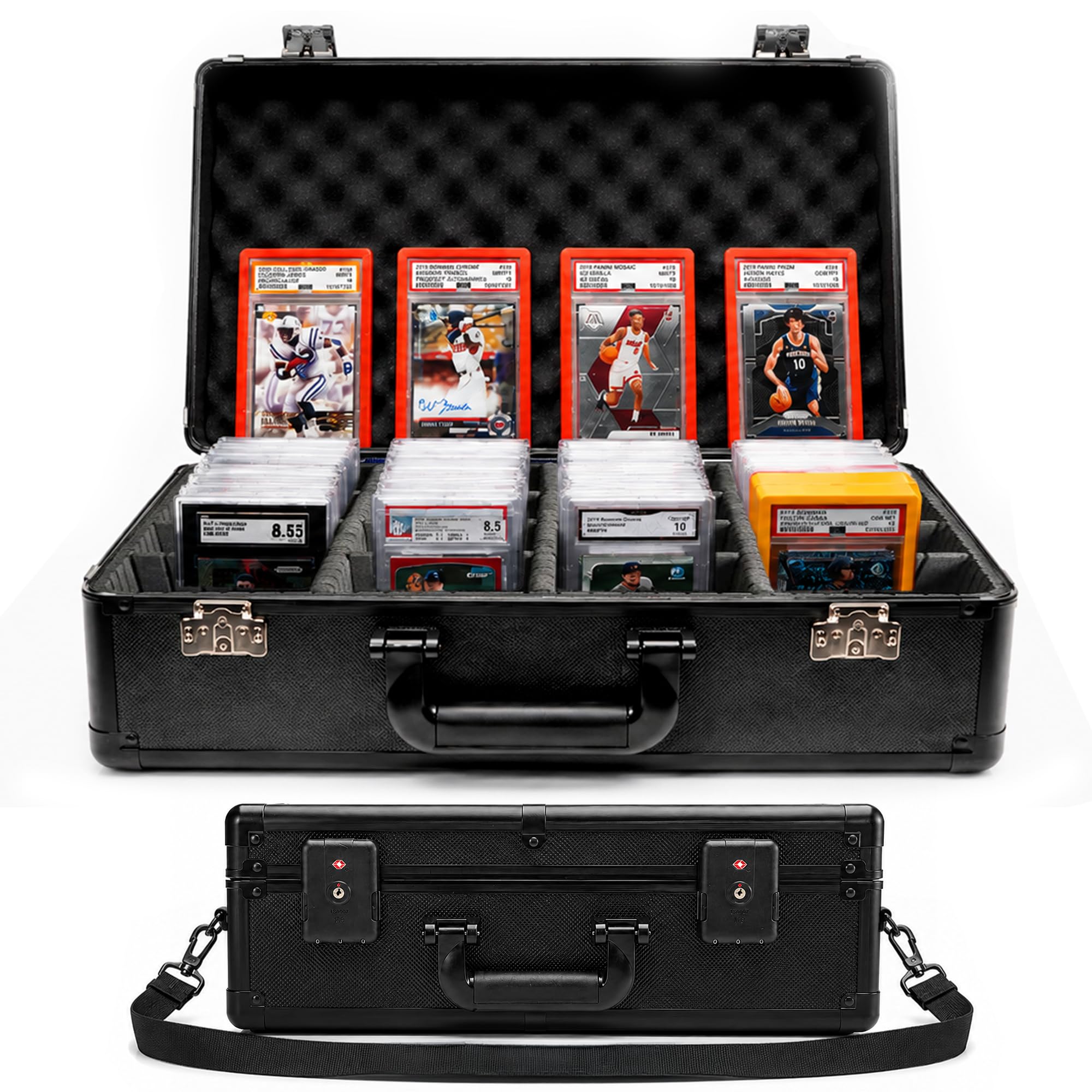 Étui pour cartes graduées – Étui durable avec serrure TSA – Boîte de rangement pour cartes graduées à 4 rangées avec 12 inserts en mousse – Également compatible avec PSA, GMA, HGA, NGS, SGC, CSG – TCG