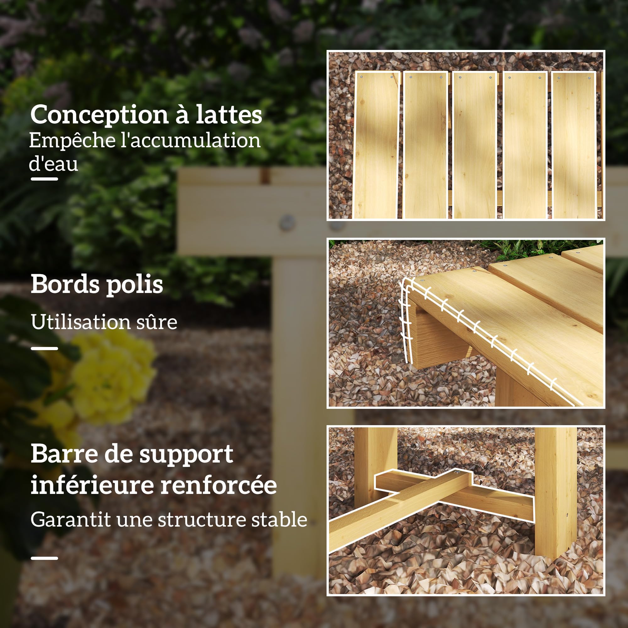Outsunny Banc de Jardin Bois 2 Places Style Rural Chic110 x38 x35 cm | Assise à Lattes, Sapin pré-huilé