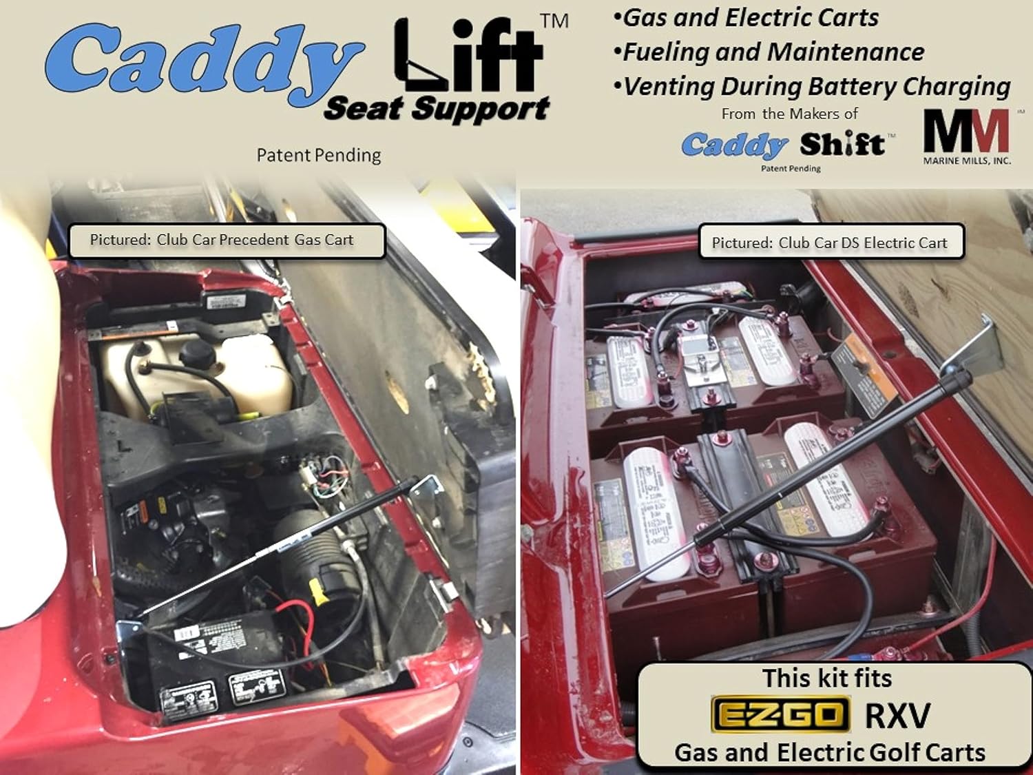 Caddy Lift Seat Support, E-Z-Go RXV/Valor