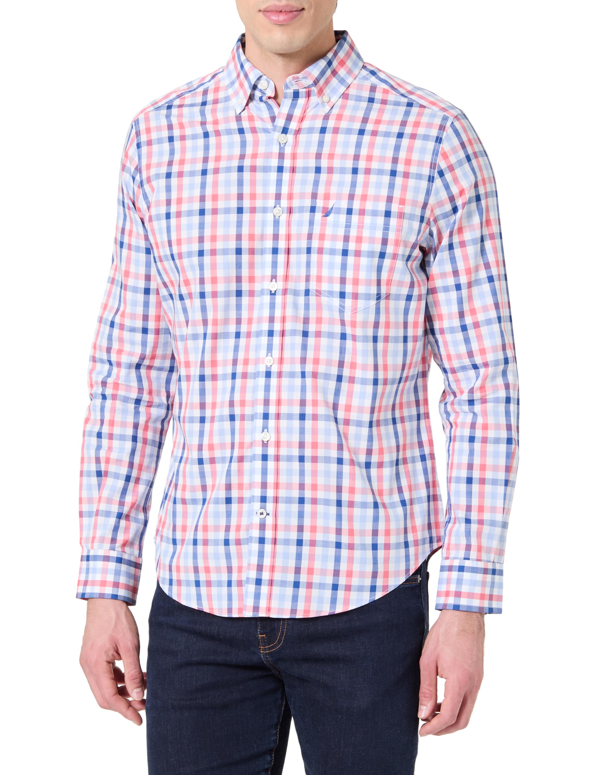 Nautica Wrinkle Resistant Long Sleeve Button Front Shirt Camisa Abotonada para Hombre
