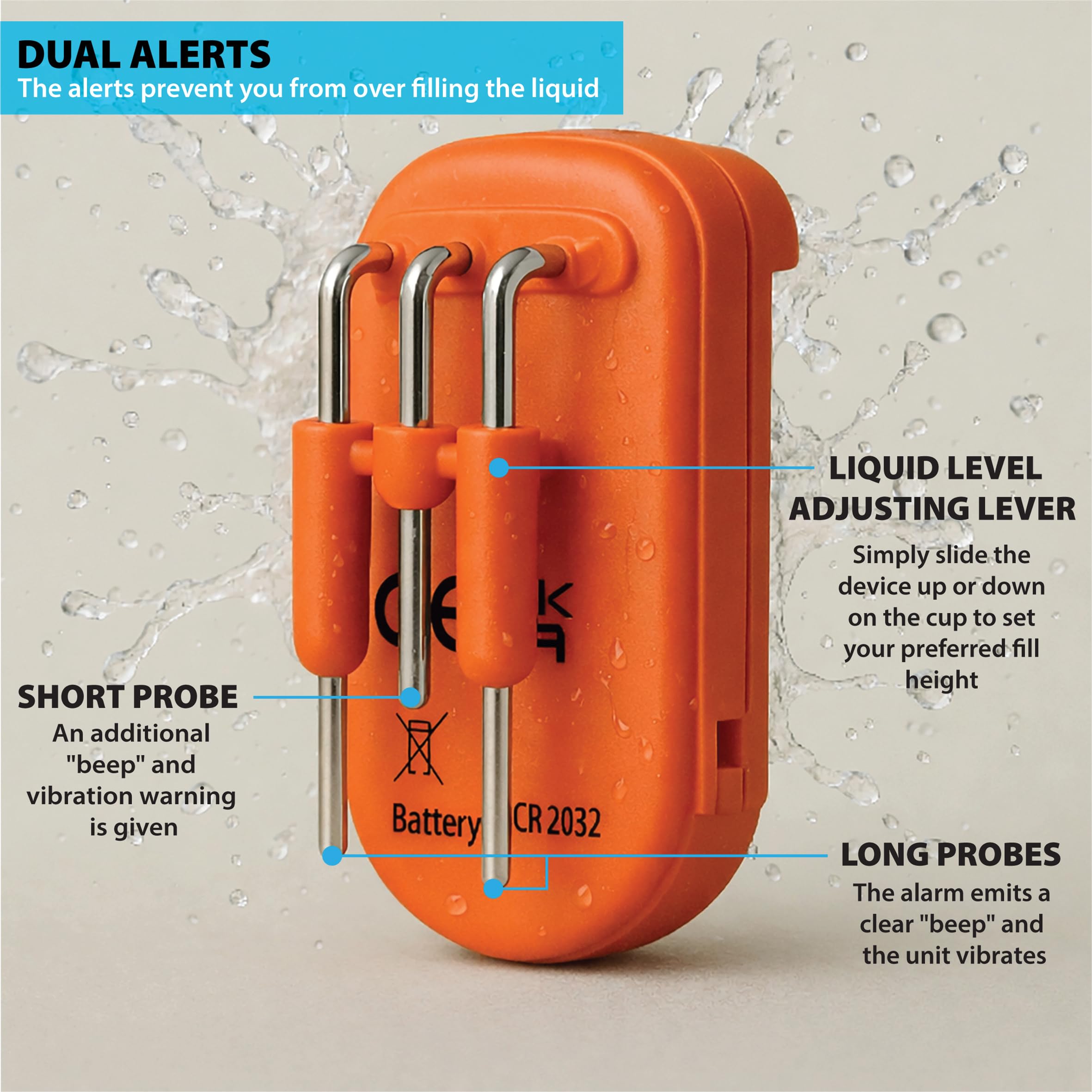 Aidapt Indicateur de niveau de liquide avec alarme vibrante sonore sonore pour signaler la tasse tasse tasse pleine pour une utilisation par les utilisateurs aveugles et malvoyants Orange