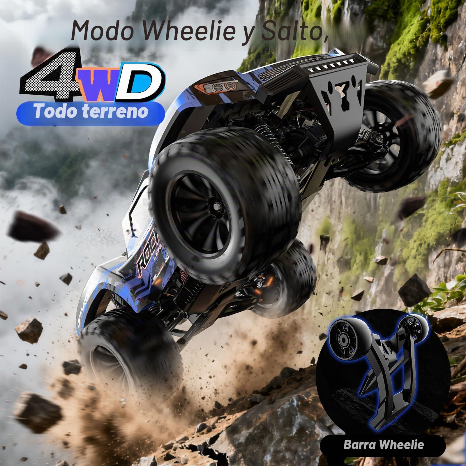 DEERC 9006E Coche Teledirigido de Alta Velocidad para Adultos 45 km/h, 4WD Monster Truck RC, Coche de Alta Velocidad 2,4 GHz, Monster Truck Impermeable con 2 baterías para niños y niños
