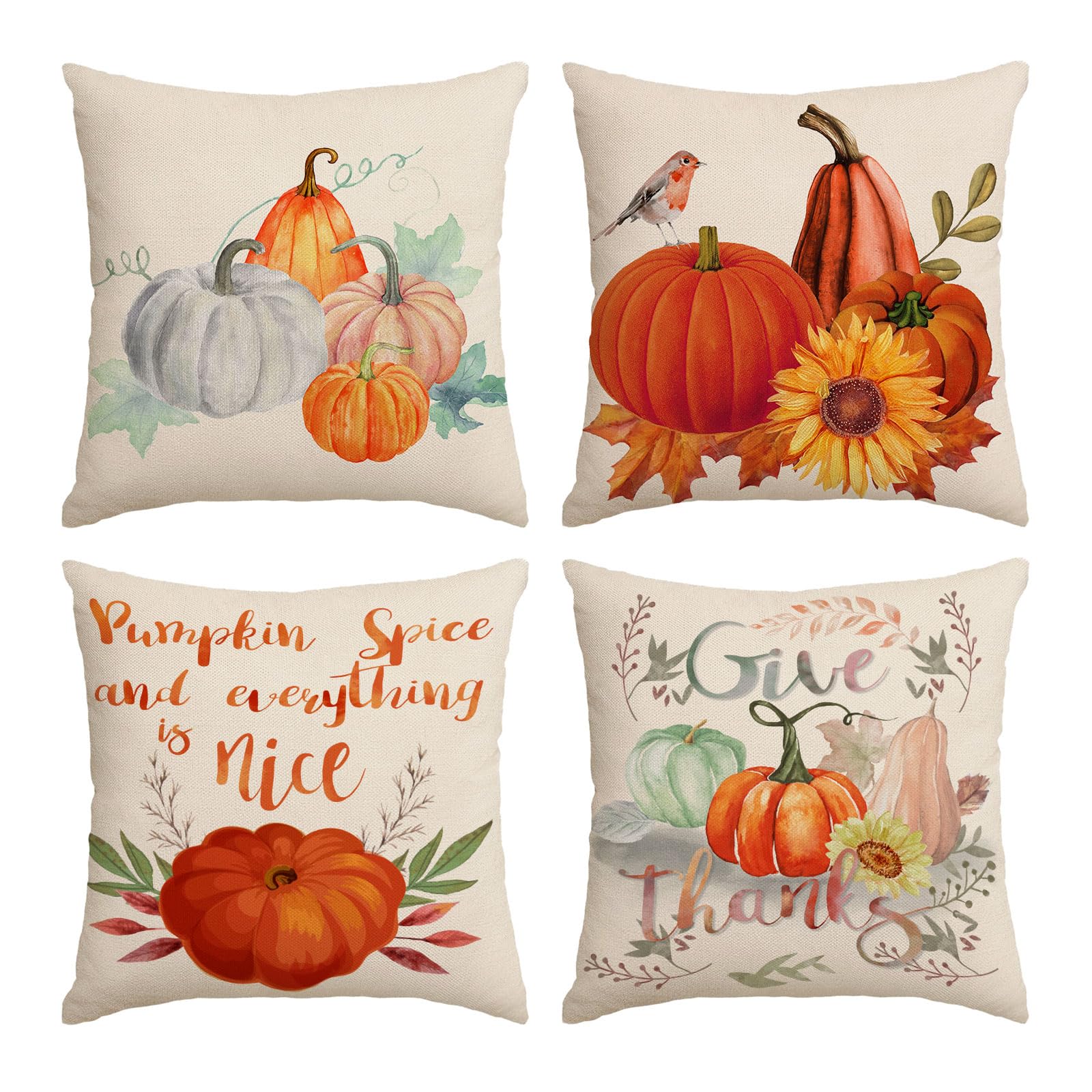 YeeJu Fall Throw Pillow Covers 26x26 Set of 4 Thanksgiving Pumpkin Pillow Covers Autumn Leaves Pillow Cases Halloween Outdoor Sofa Couch Home