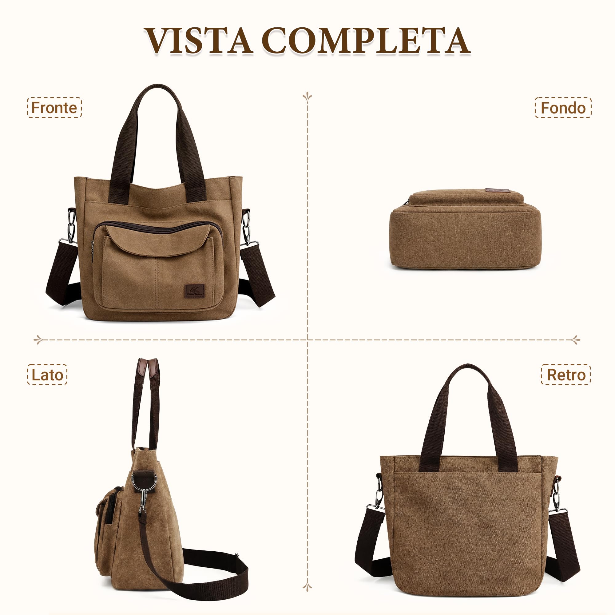 DIRRONA Borsa da Donna Tela Moda Borsa a Tracolla Casuale Leggero Borsa a Spalla Donna Viaggiare Lavori Shopping Università Donna Tote Crossbody Bag Marrone