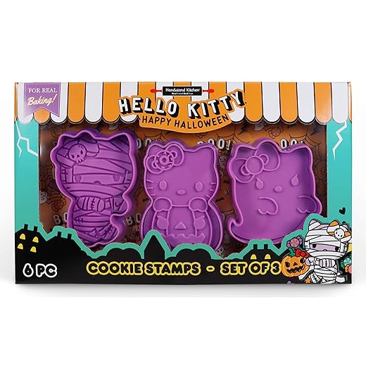 Handstand Kitchen Hello Kitty Halloween Cookie Cutter Stamp Set with Ghost, Mummy & Jack-O-Lantern Designs