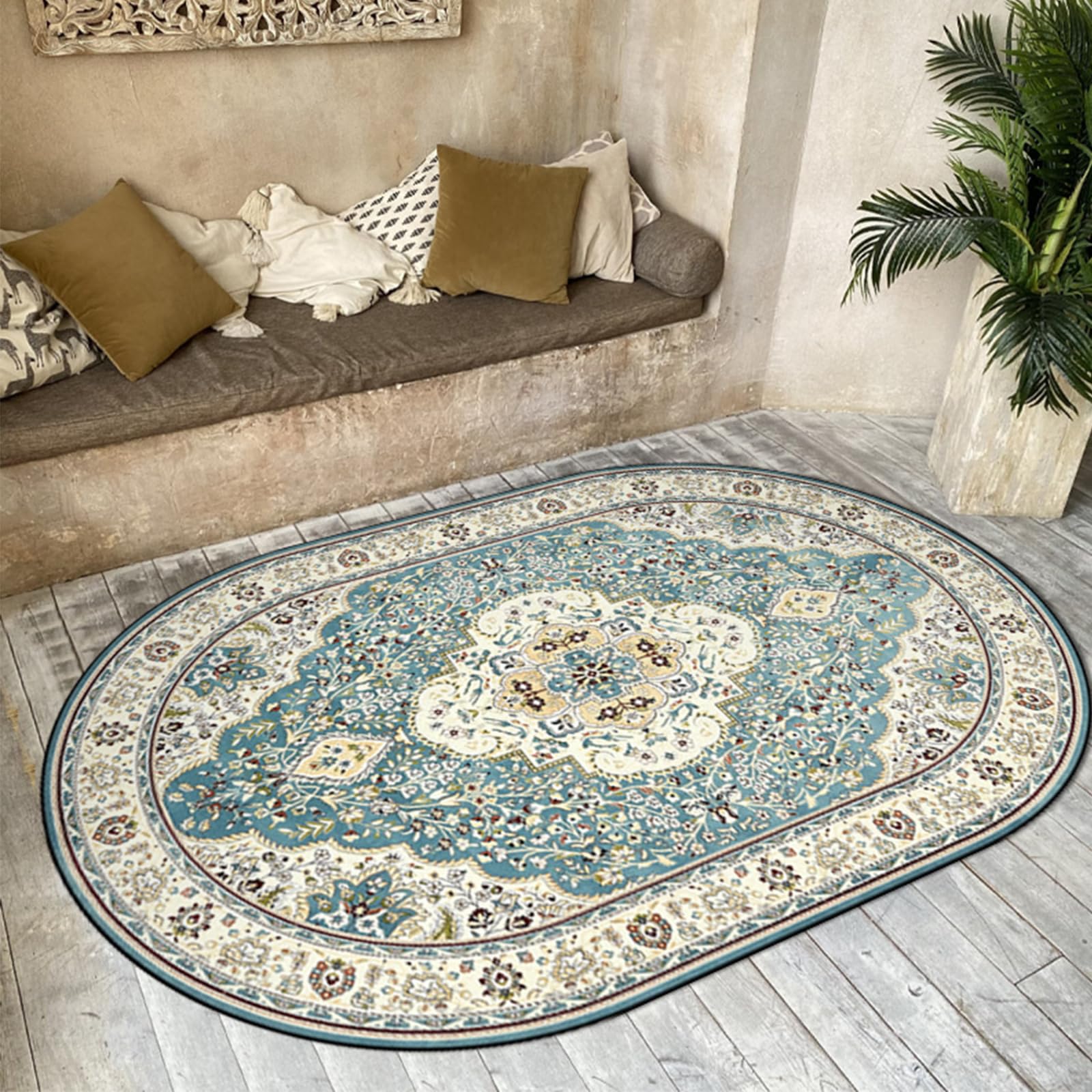 Tapis d'intérieur floral vintage 120 x 160 cm pour salon et chambre