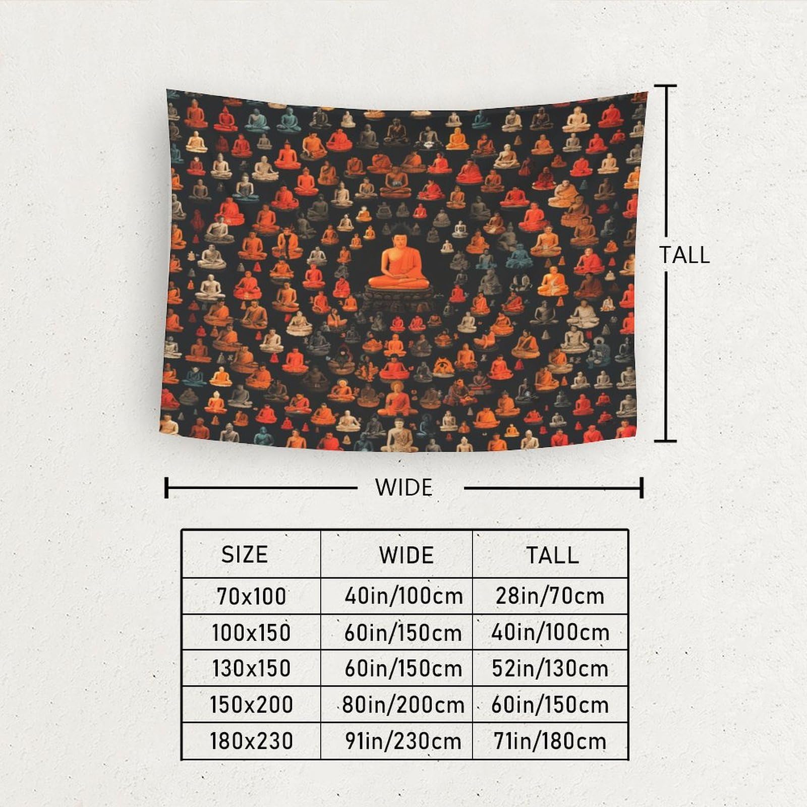 Arazzo Da Parete 3D Con Stampa Buddha | Tapestry In Poliestere 70x100 Cm Con Accessori Per Appendere - 3