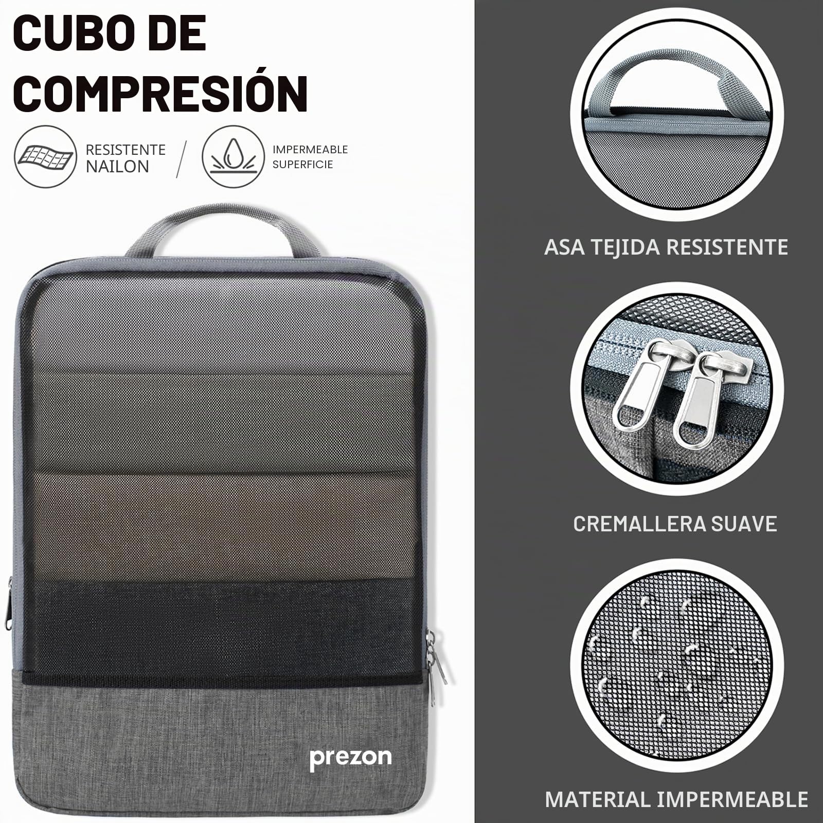 Conjunto de 4 cubos de embalaje compresibles, organizadores de maleta extensibles para viajes y almacenamiento en casa, Gris