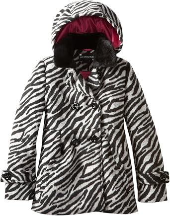 Rothschild Girls Baby Doll Peacoat Jacket with Faux Fur Collar - Tonal Zebra Size 4