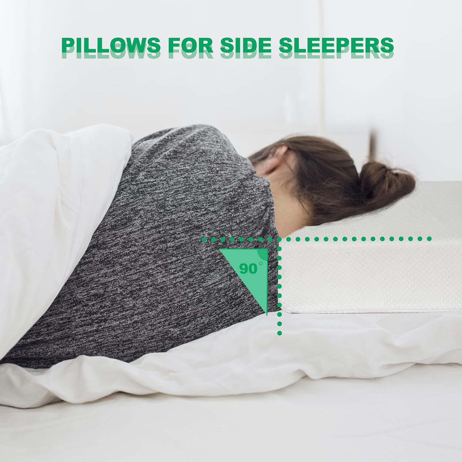 aotekar Pillows for Side Sleepers(15inch/12inch/4inch) The Cube Memory Foam Pillow for Neck and Shoulder Pain Relief,Head Cushion for Vertebral Protection Travel, White, 15inchx12inchx4inch