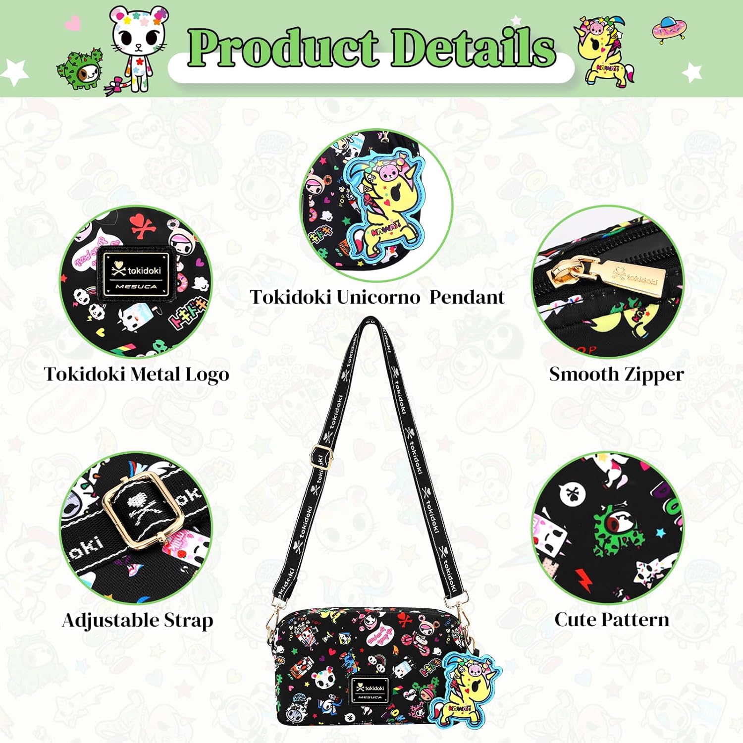 Tokidoki Crossbody Purse with Unicorno Keychain Cute Shoulder Bag Cartoon Wallet for Women Teen Girls Shopping Travel - Image 6