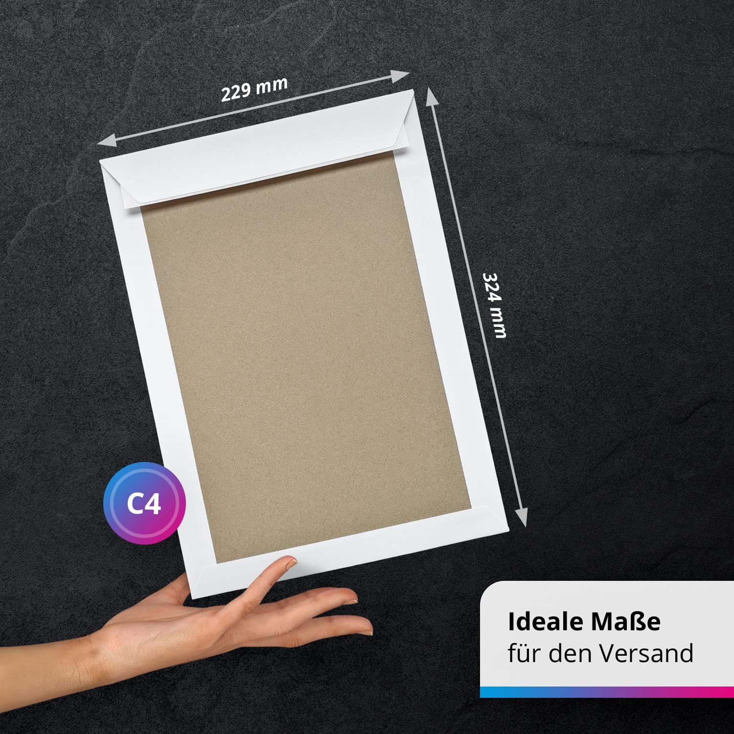 Briefumschläge C4 weiß mit Papprückwand | 100 Stück | selbstklebend ohne Fenster | Versandtaschen in PREMIUM Qualität, stabile Kuverts (229 × 324 mm) gerade Klappe | 120 g/qm Business Unterlagen