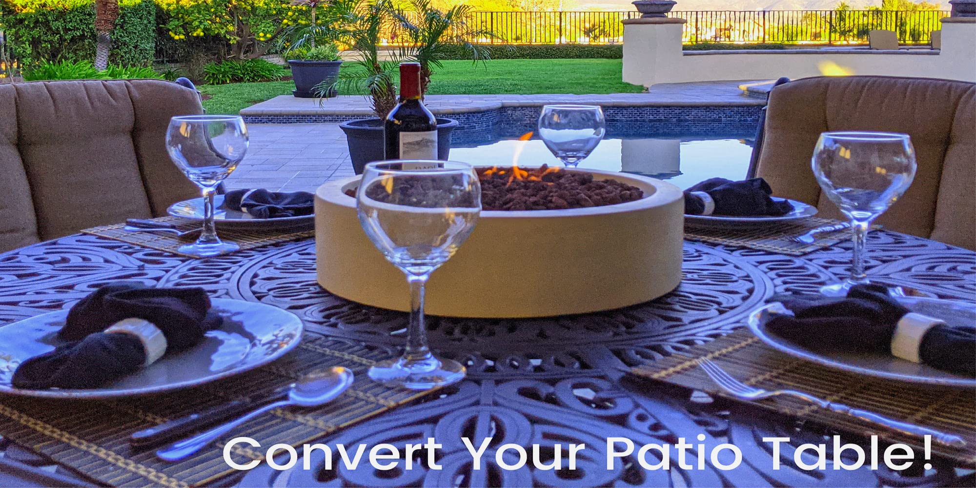 A Fire Pit for Your Patio Table. Landscape Quality Tabletop Fire Bowl Made of Cast Concrete with