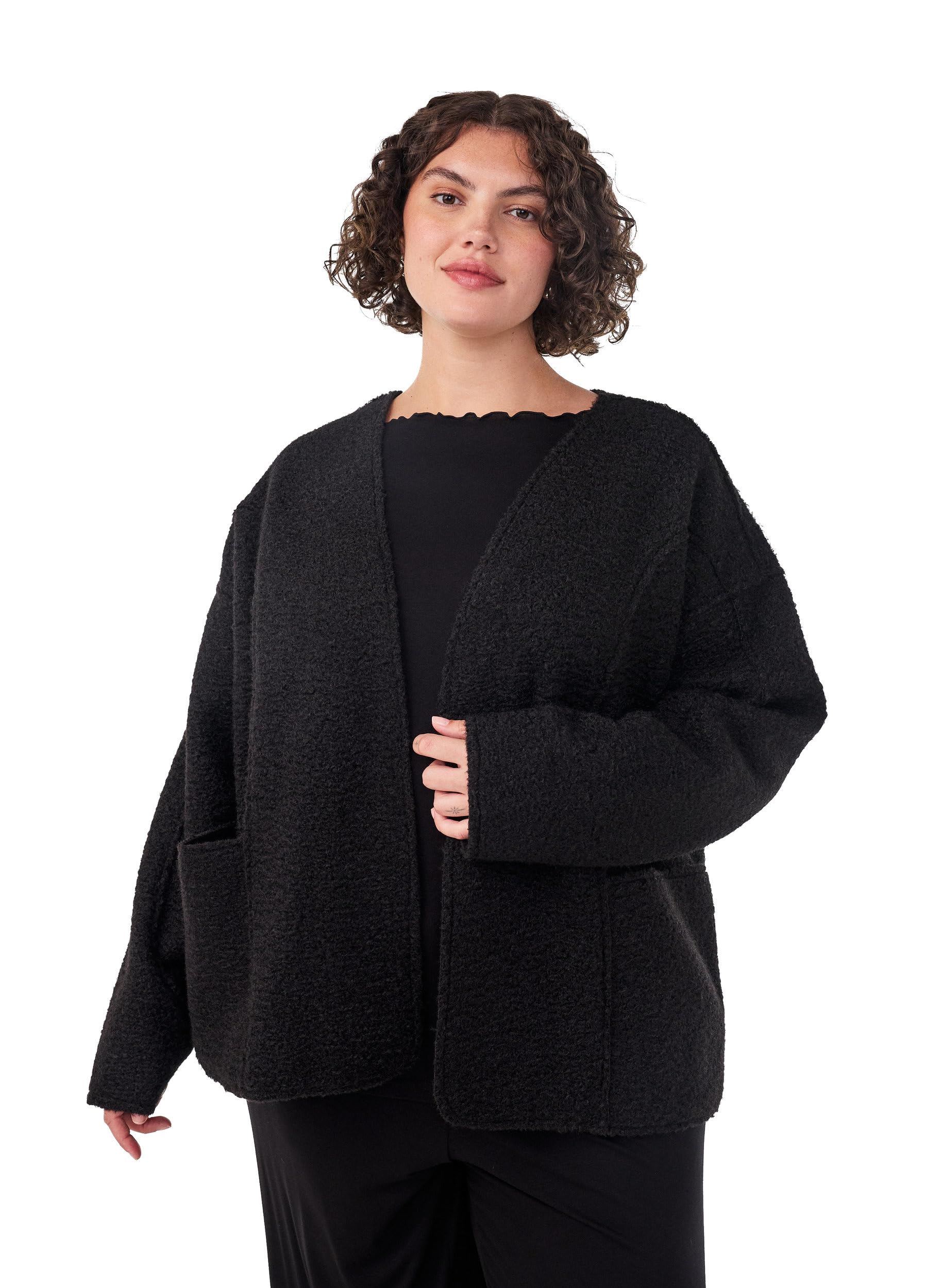 Zizzi Damen Große Größen Strickjacke Fleece Taschen Locker Größe 42-60