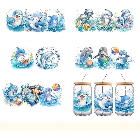 5pcs Dolphin Sea Element Conch UV DTF Cup Wraps Transfer Waterproof Sticker for Glass Cups Furniture Craft DIY Crafts,Rub on Transfer Stickers for DIY Water Bottle Laptop Decal Wood Car