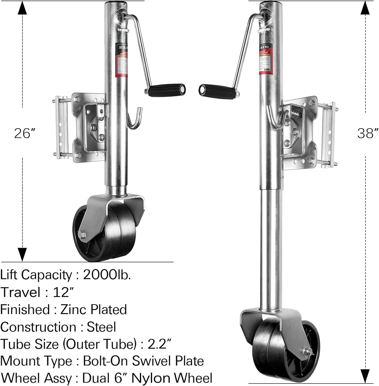 Black Friday 🔥 Aukayne Swivel Trailer Jack, Heavy Duty Boat Trailer Jack with 6'' Dual Wheels, 12 Lift, 2000 lbs