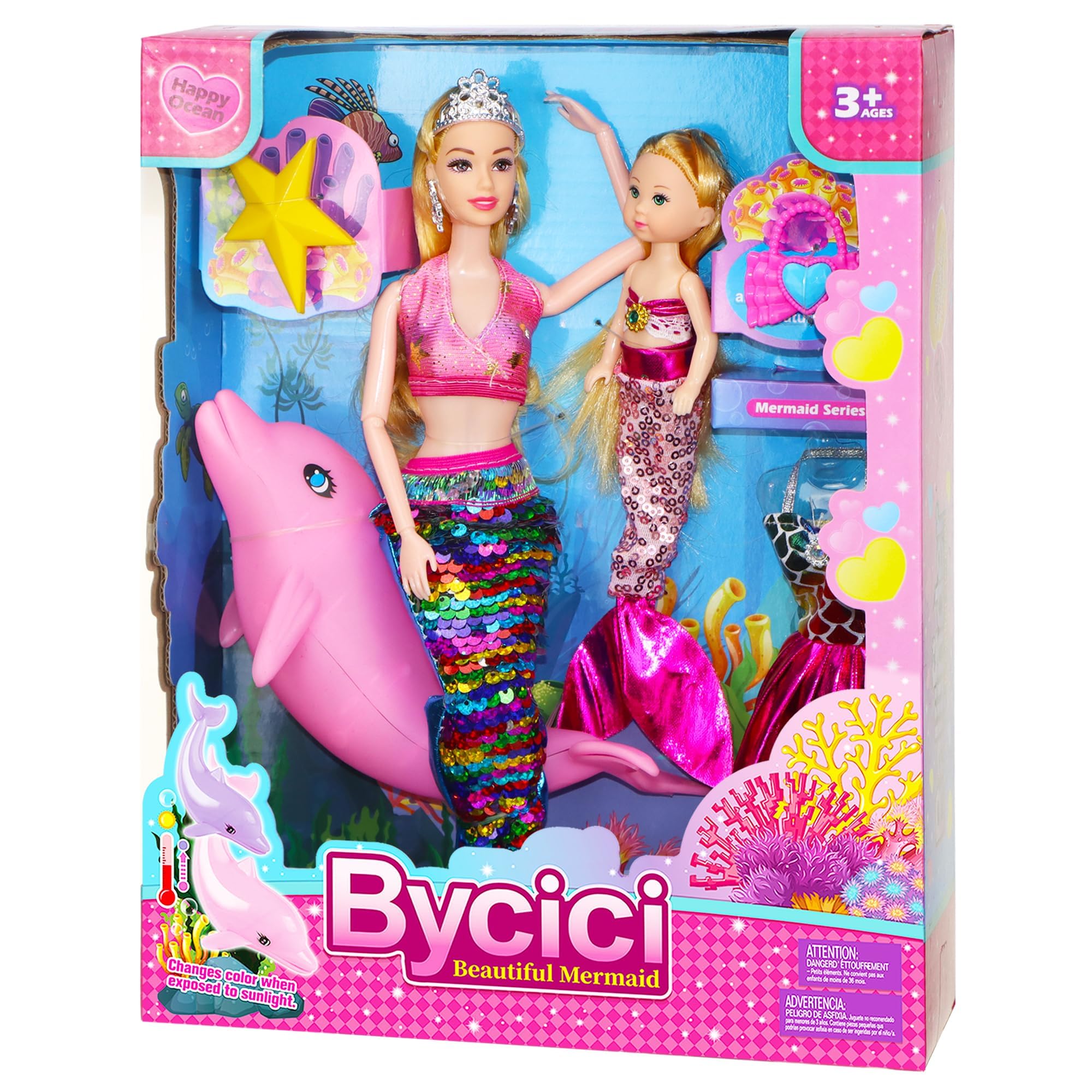 Baljinder Magical Mermaid Dolls with Little Mermaid | Summer Princess Doll & Color Change Dolphin Playset for Water Swimming | Mermaid Pool Toys for