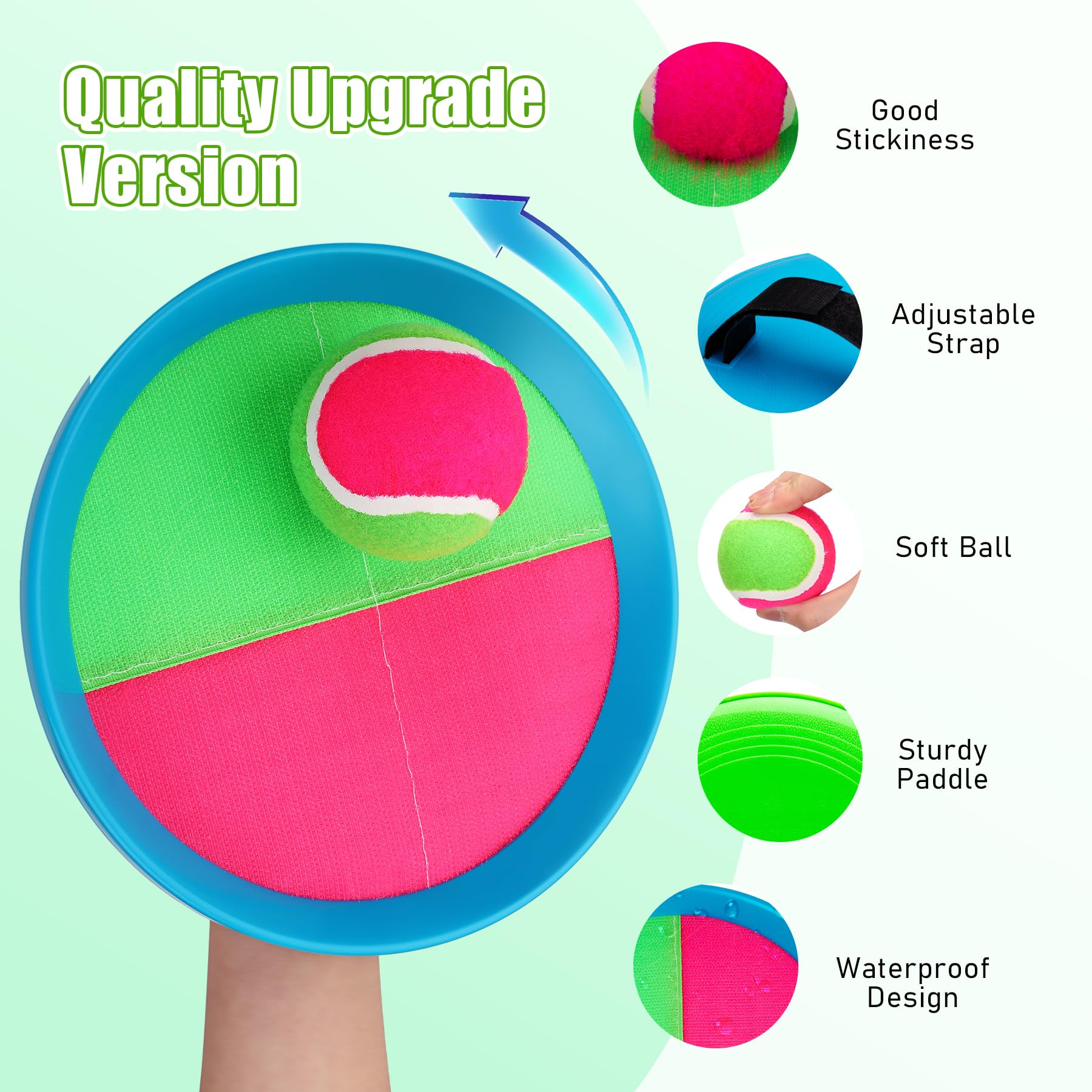 INPODAK Captura Bolas Raqueta Set Pelota Impermeable y Juego de Lanzamiento Juguetes Exterior Interior Jardin Playa Piscina para Niños 3-12 Años Set de 4 Pelotas 4 paletas con 1 Bolsa