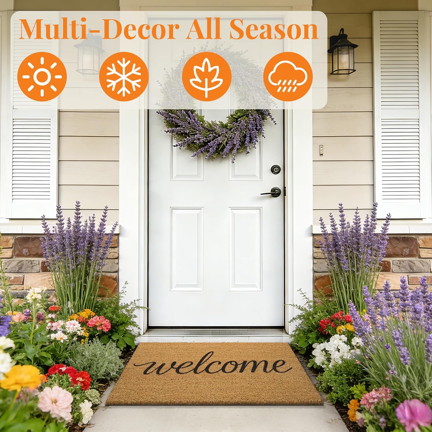 Kelarea Front Door Mat Natural Coco Coir Doormat with Heavy Duty Backing, 17" x 30" Welcome Entry Mats, Non-Slip Easy to Clean for Indoor Outdoor Entrance Porch