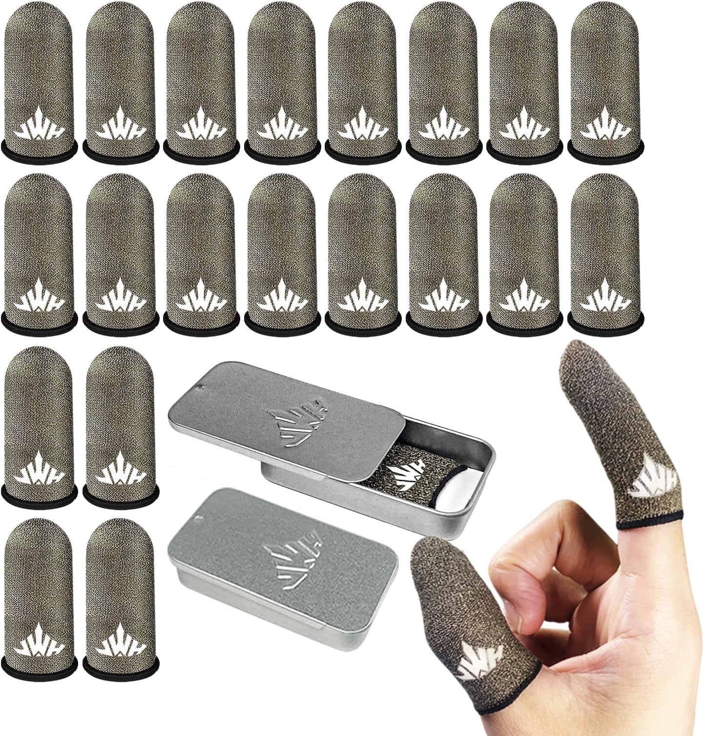 20 Pack Dedales Gamer Profesionales Anti Slip Silver Fiber Gaming Finger Sleeve Covers Sweat Proof Mobile Phone Gamer Glove Guantes para Durable Thumb Cots for Pubg Gaming Accessories