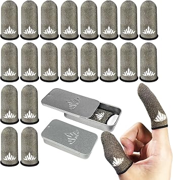 JWH Ultra-Thin Pure Silver Fiber Gaming Finger Thumb Sleeve, Silky Sensitivity,20 Pack Guantes para Dedos dedales Gamer profesionales,with 2 pcs Storage Box,Dedales Gamer,for PUBG Gaming Cots Gloves