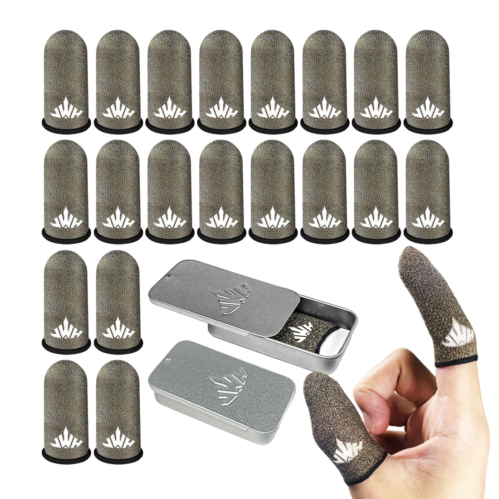 JWH Ultra-Thin Pure Silver Fiber Gaming Finger Thumb Sleeve, Silky Sensitivity,20 Pack Guantes para Dedos dedales Gamer profesionales,with 2 pcs Storage Box,Dedales Gamer,for PUBG Gaming Cots​ Gloves