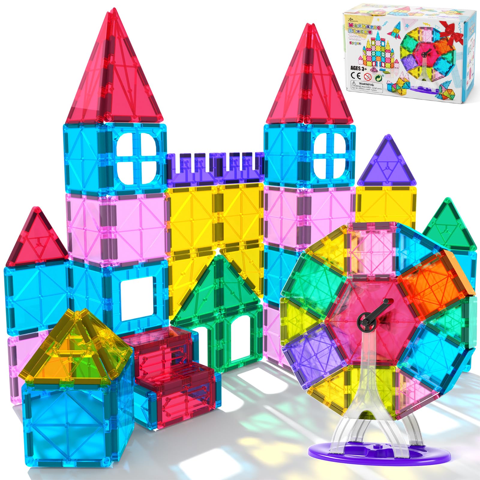 Jasonwell 57PCS Magnetic Tiles Building Blocks Set for Boys Girls Preschool Educational Magnet Construction Kit Stacking STEM Toys Christmas Birthday Gifts for Kids Toddlers 3 4 5 6 7 8 9 + Year Old