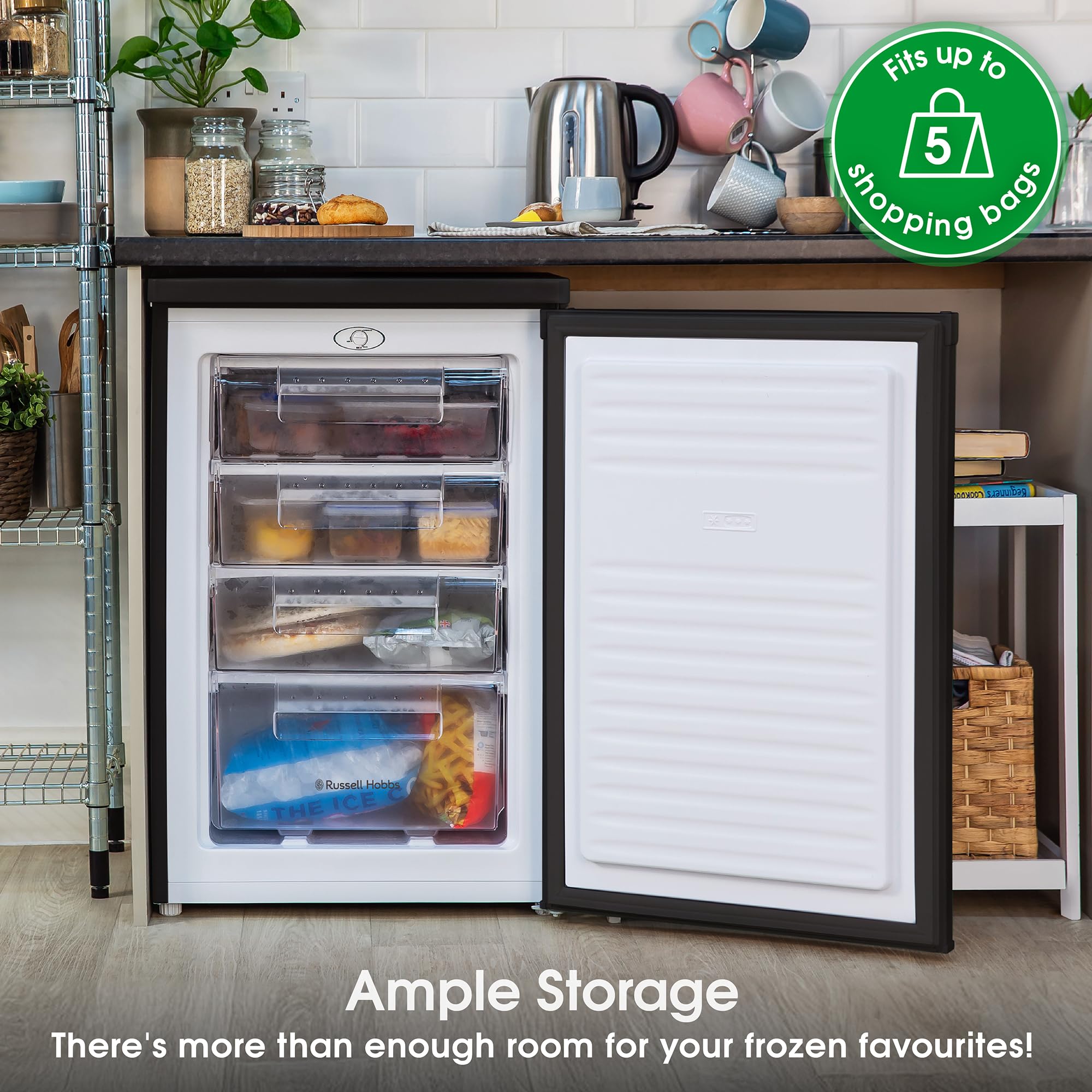 Abode Under Counter Freezer 55cm Wide Freestanding Black 91 Litre with 4 Drawers, Adjustable Feet & Reversible Door, 4 Star Freezer, Suitable for Garages & Outbuildings A85UCFZ552E1B (Black, 55 cm) - 5