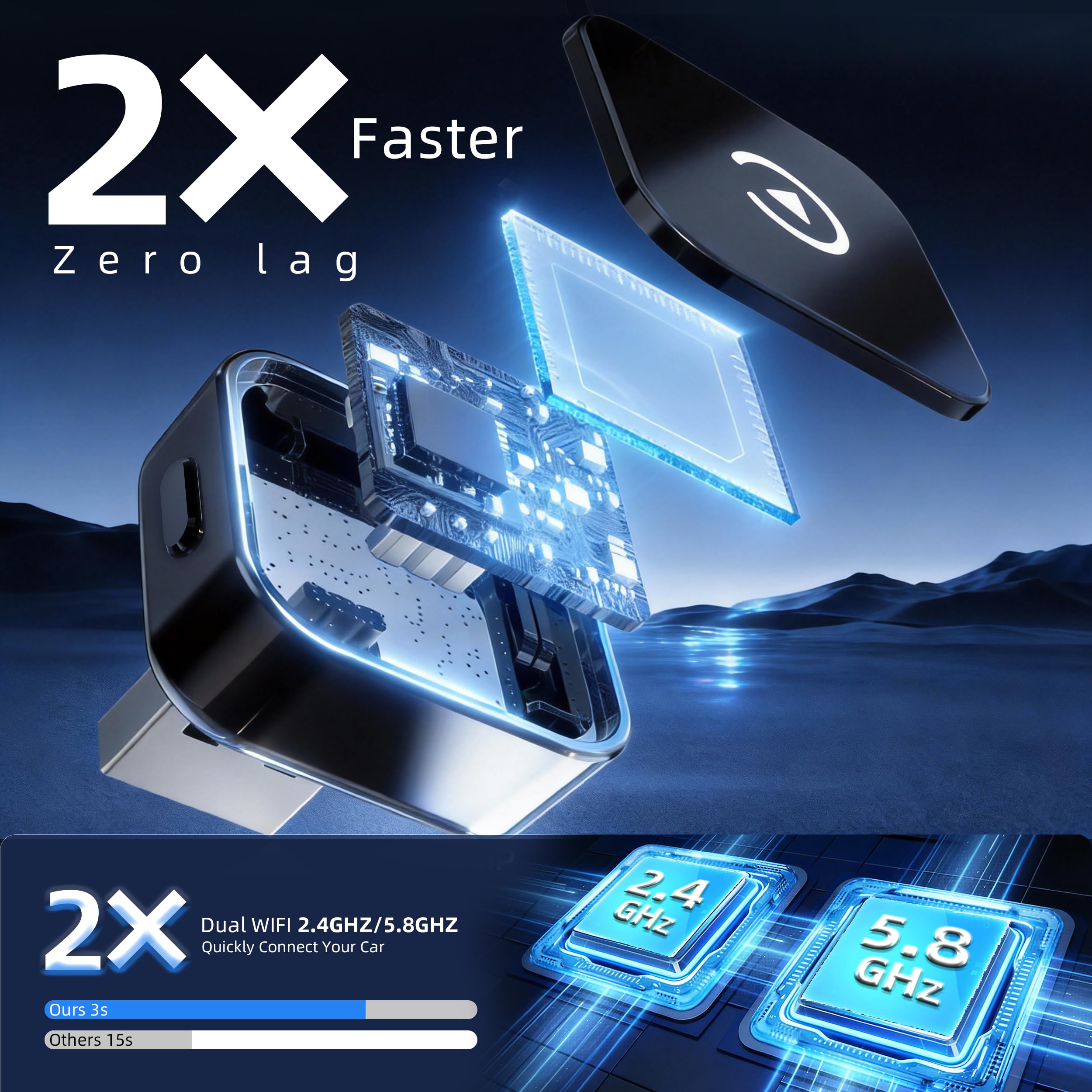 Wireless CarPlay & Android Auto Adapter 2026 Upgrade Instant 2-Phone Switch, 2-in-1 Plug & Play OTA Dongle for iPhone & Android, BT 5.3 & Dual WiFi 6 for 900+ Car Models — view 7
